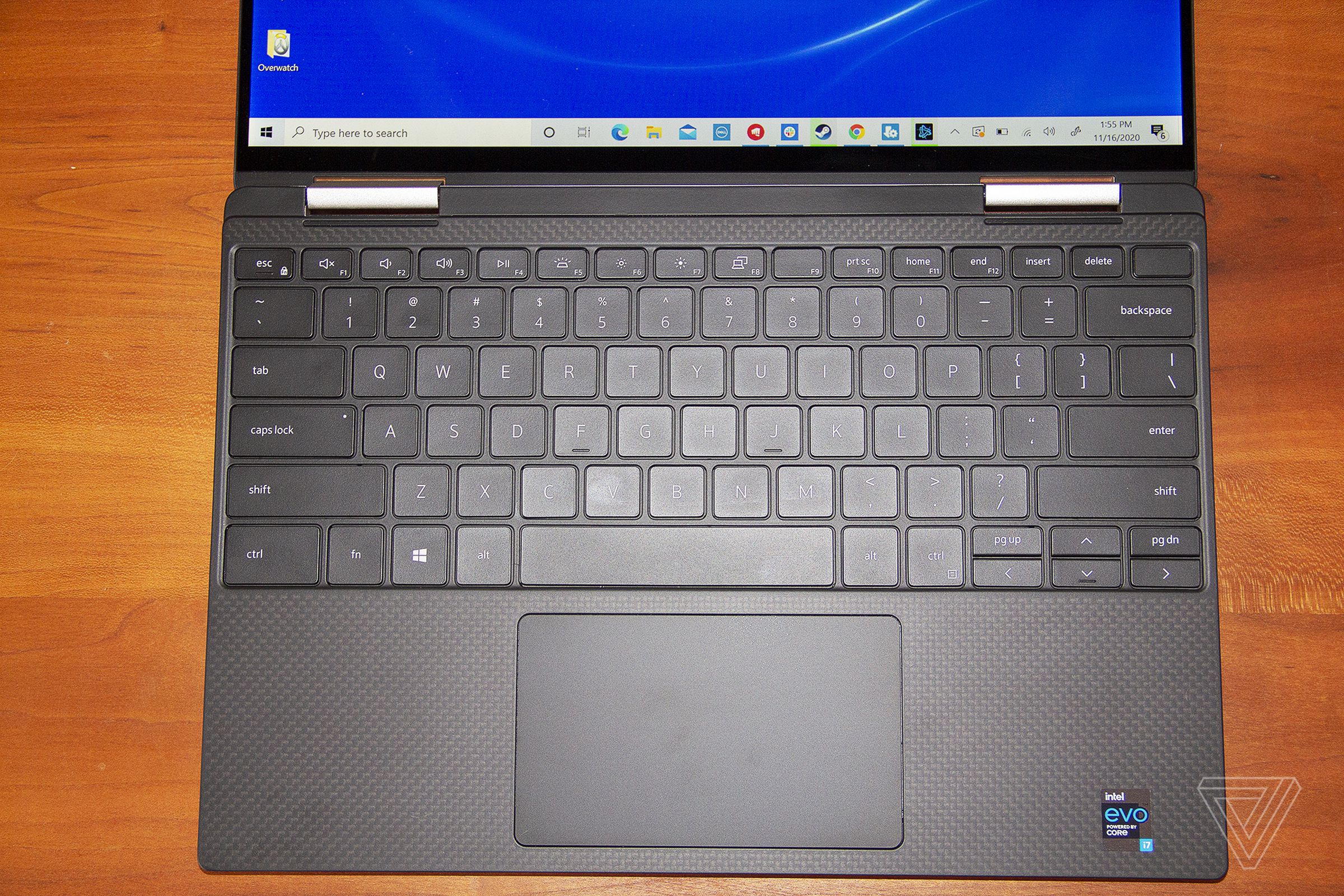 The Dell XPS 13 2-in-1 laid out flat.