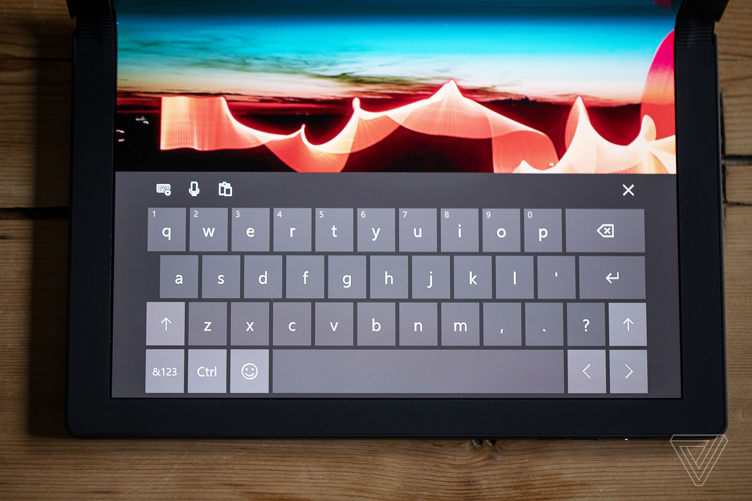 The ThinkPad X1 Fold’s onscreen keyboard.