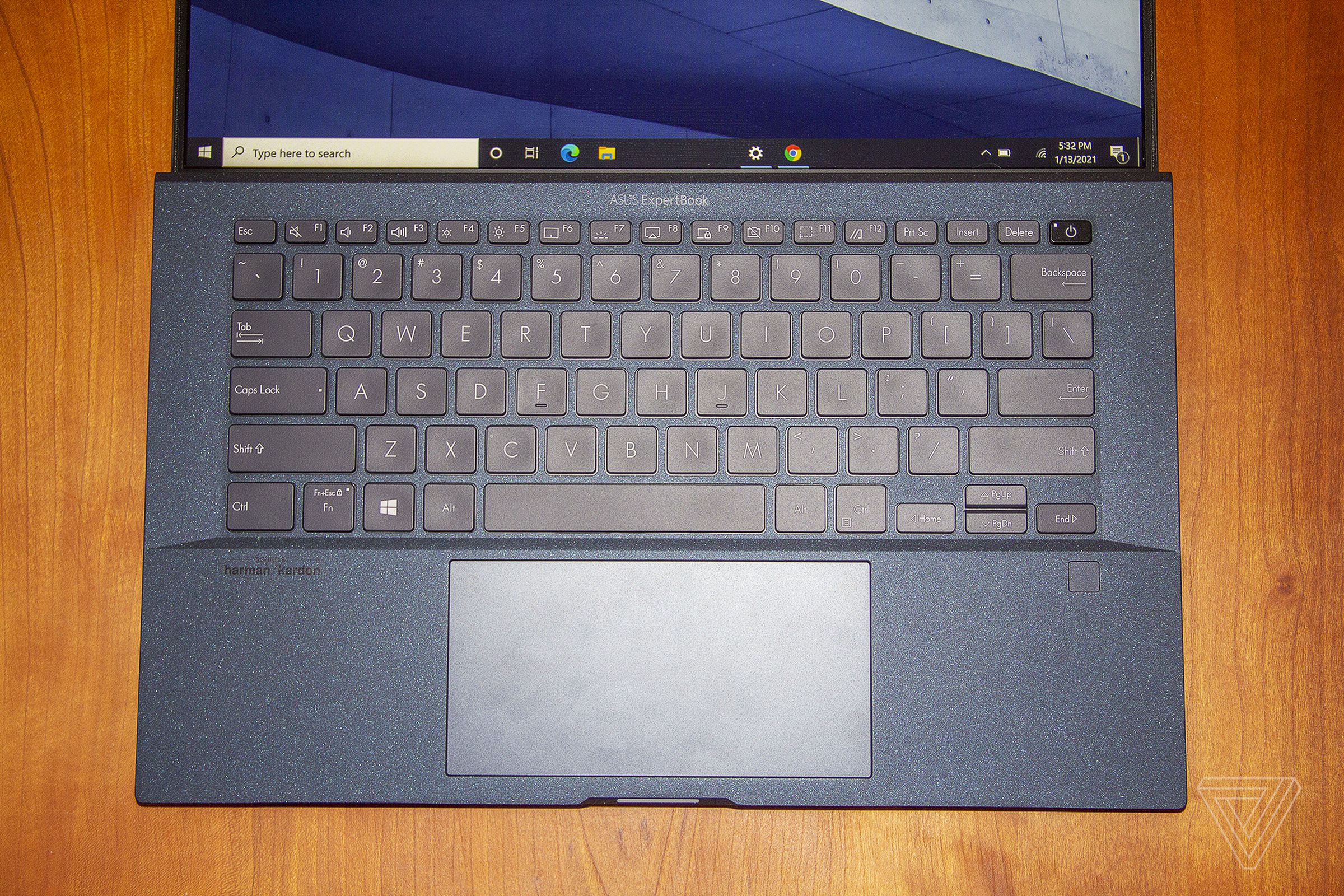 The Asus ExpertBook B9450 keyboard seen from above.