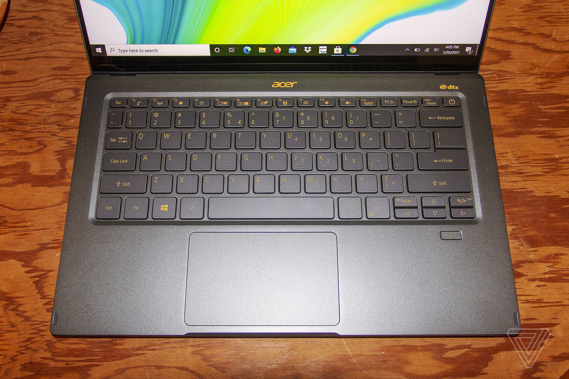 The Acer Swift 5 keyboard from above.