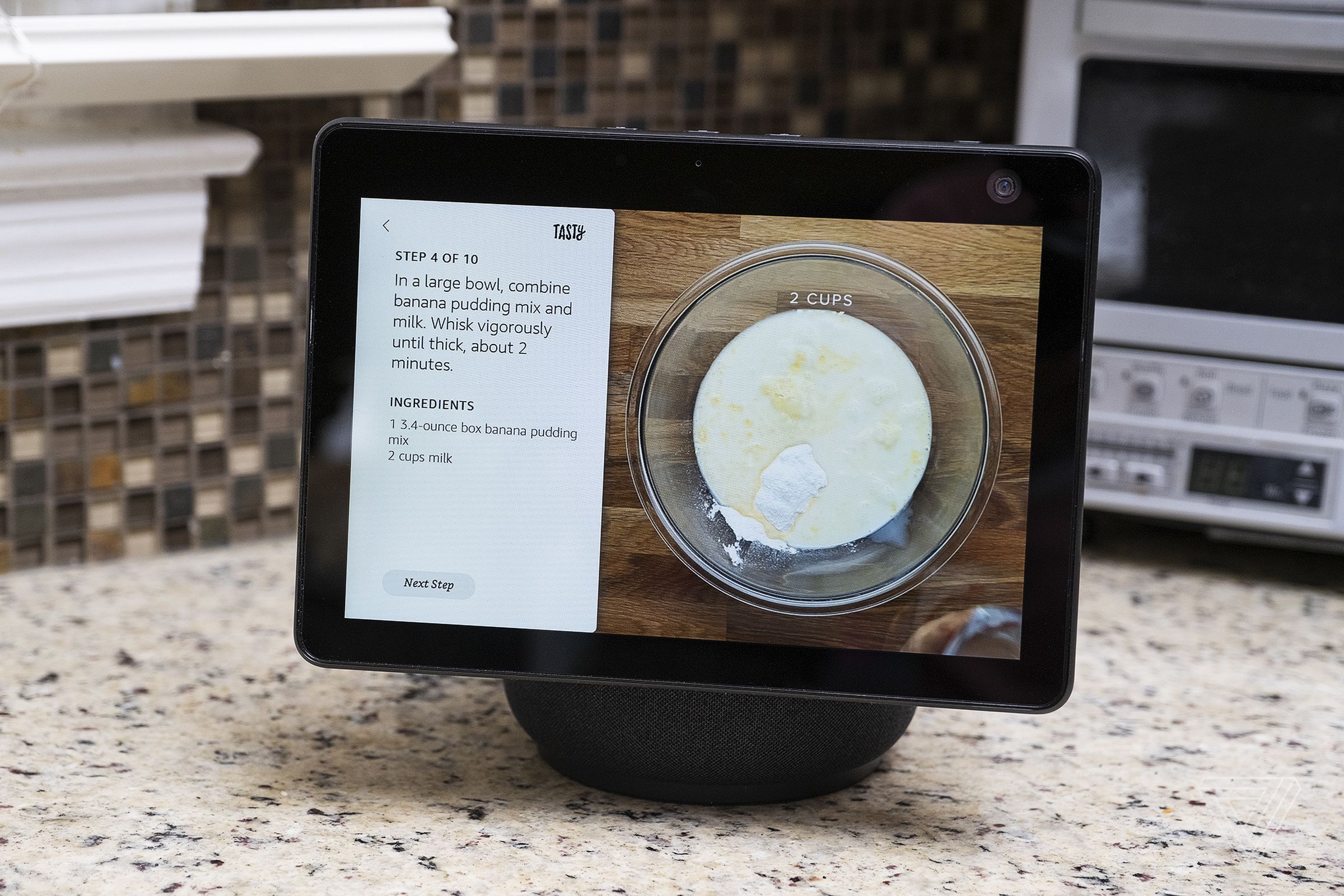 Amazon says the Show 10’s ability to move makes it easier to follow a recipe with it