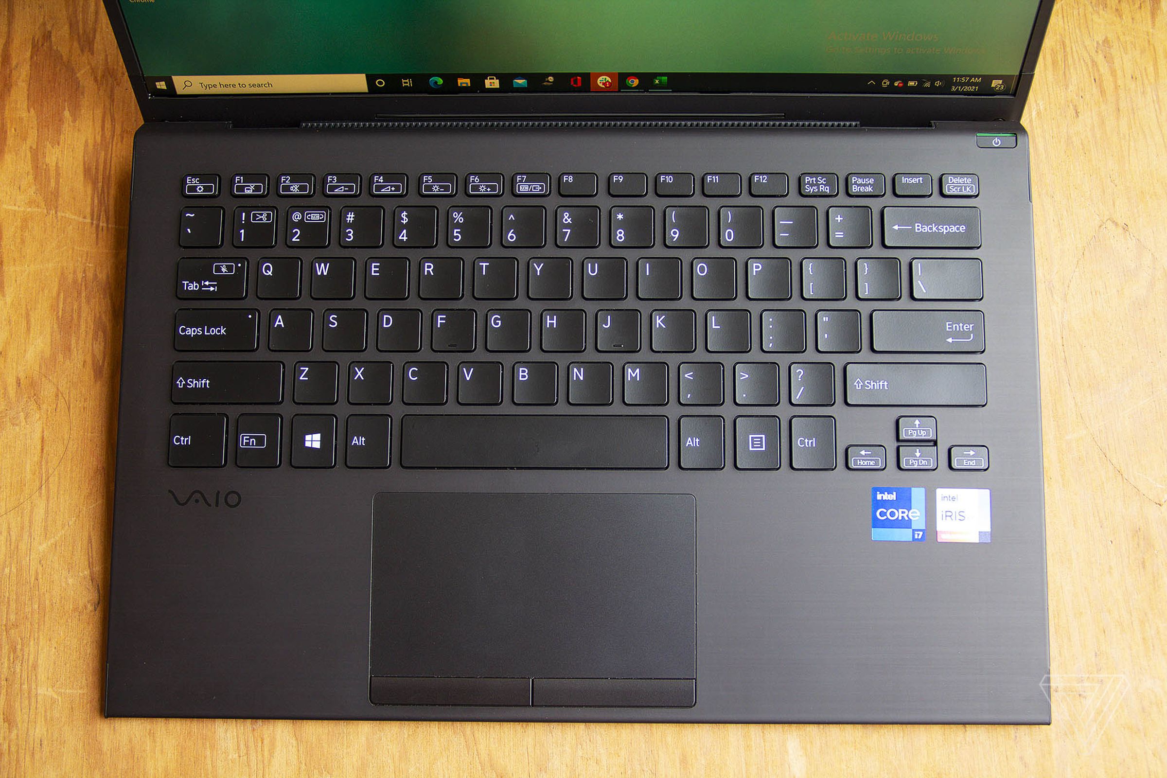 The Vaio Z keyboard seen from above.