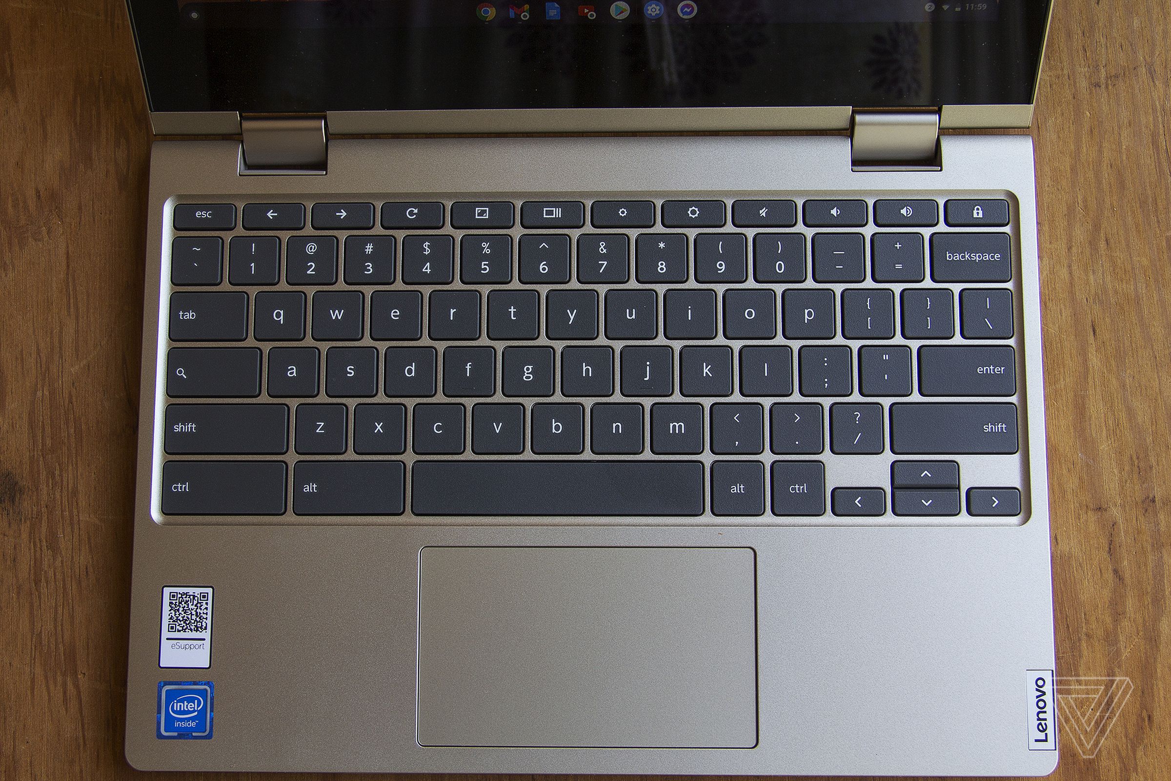 The Lenovo Ideapad Flex 3 keyboard seen from above.