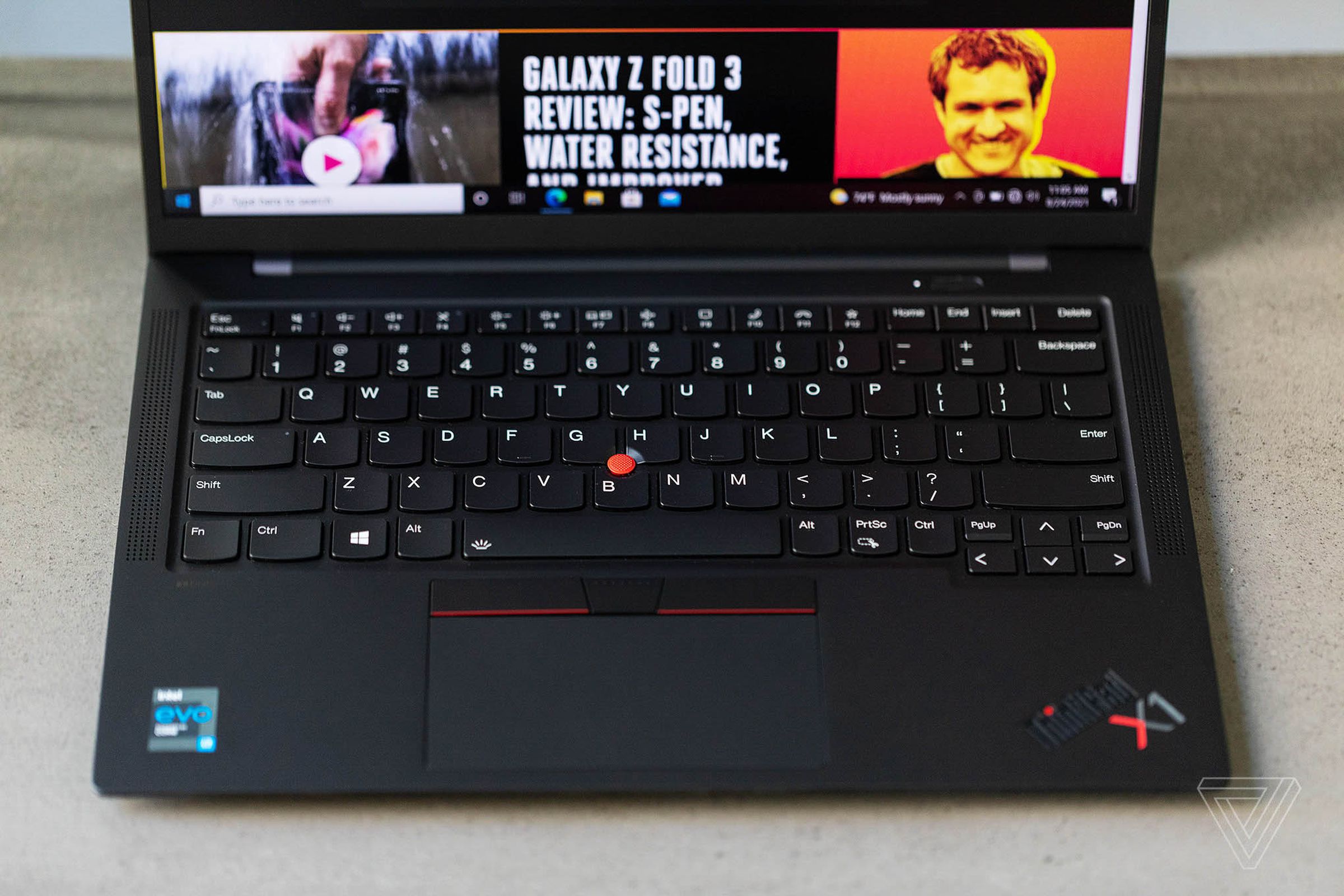 The Lenovo ThinkPad X1 Carbon Gen 9 keyboard seen from above.