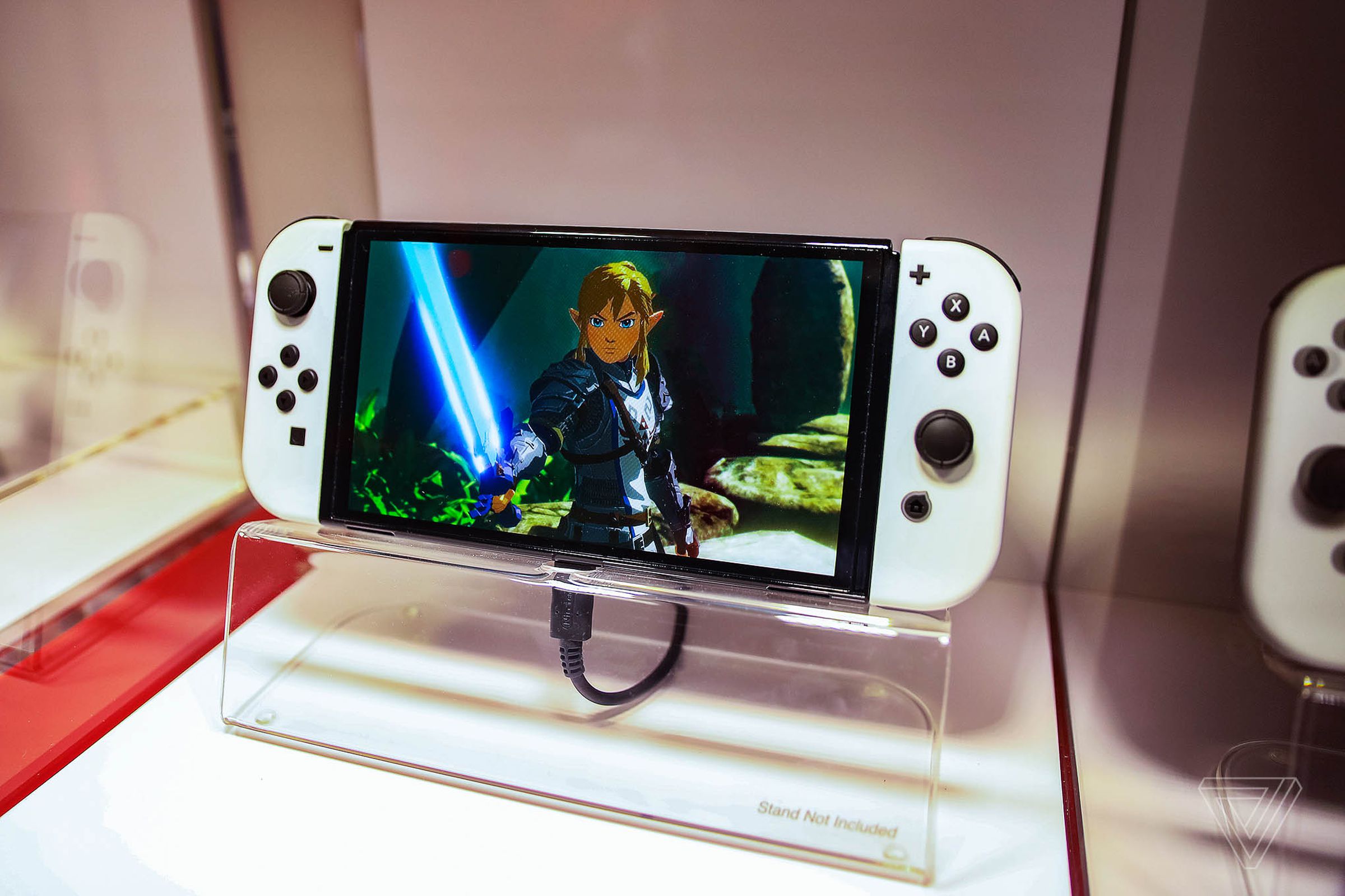 A photo of a Nintendo Switch OLED.