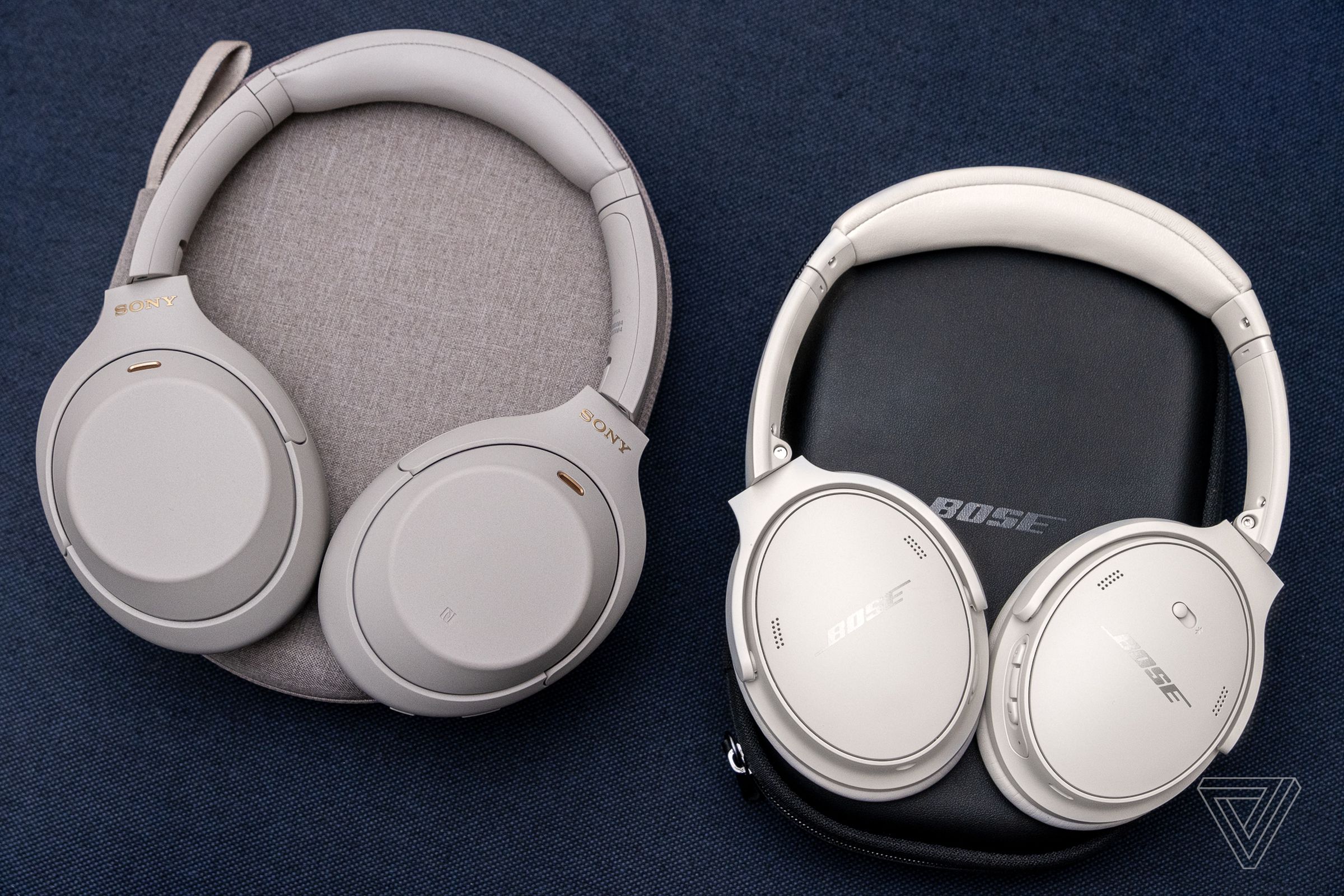 Sony’s WH-1000XM4 headphones at left, Bose’s QC45 at right.