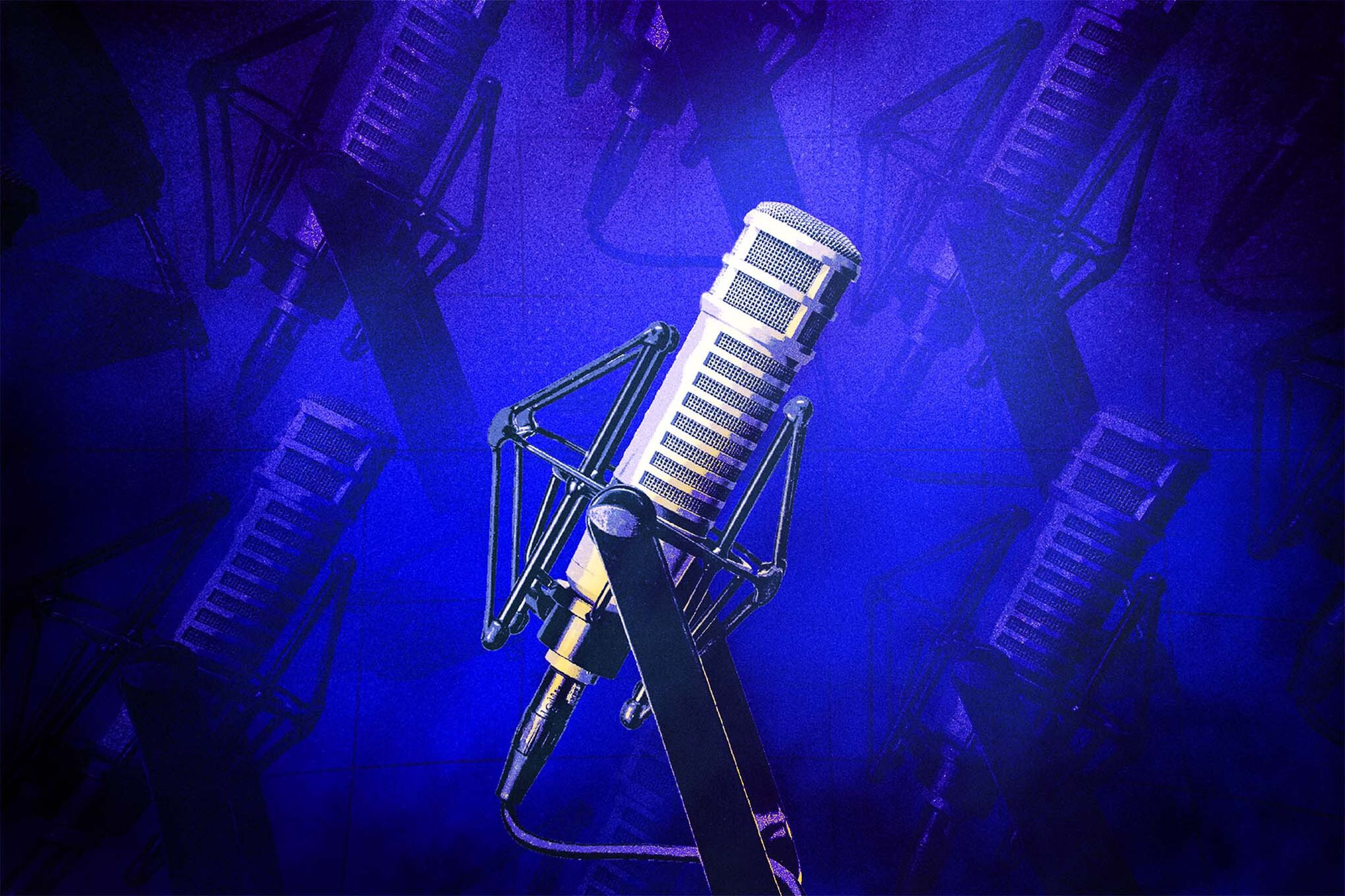 A microphone on a blue background