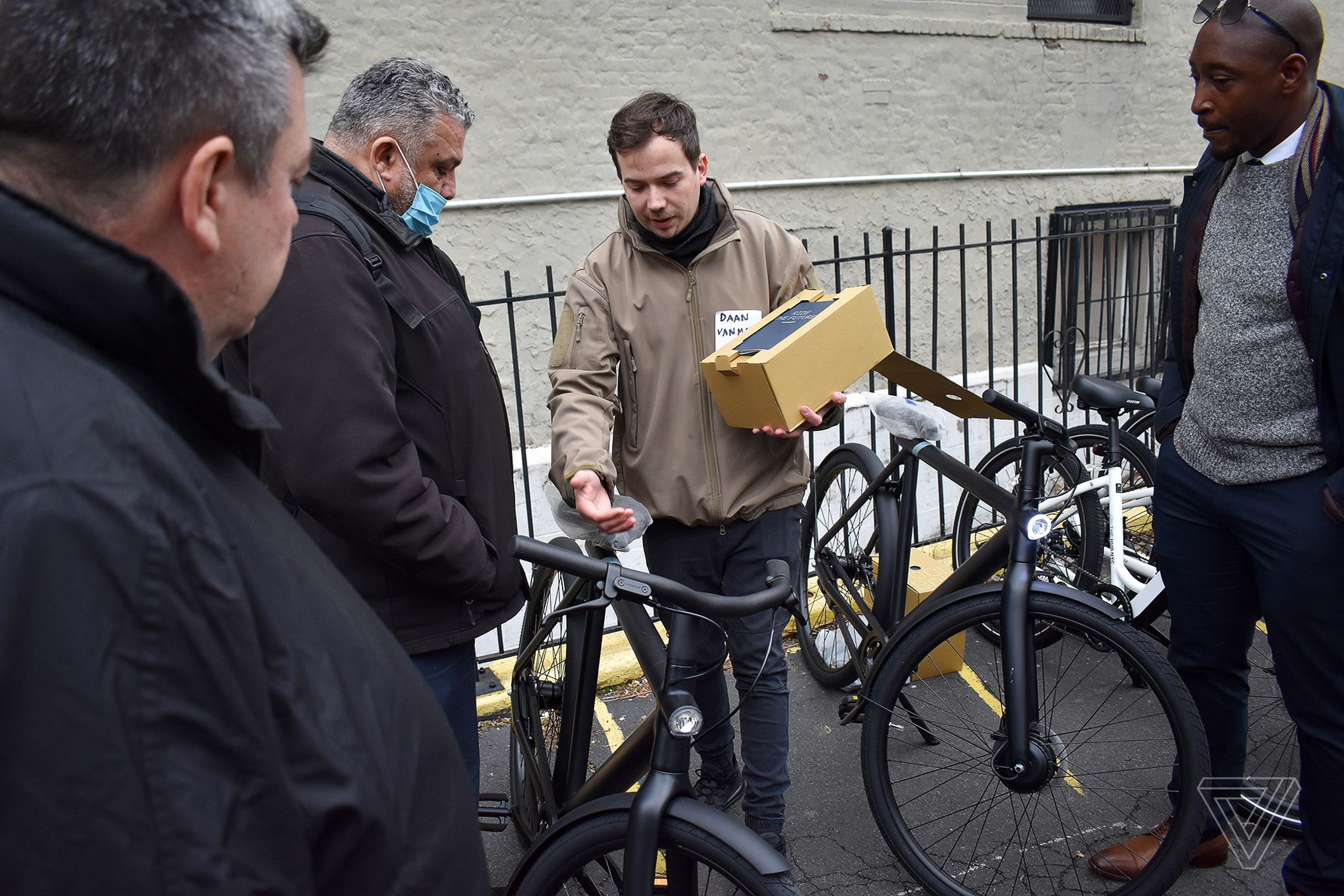 A representative from VanMoof gives an overview of the company’s e-bikes.