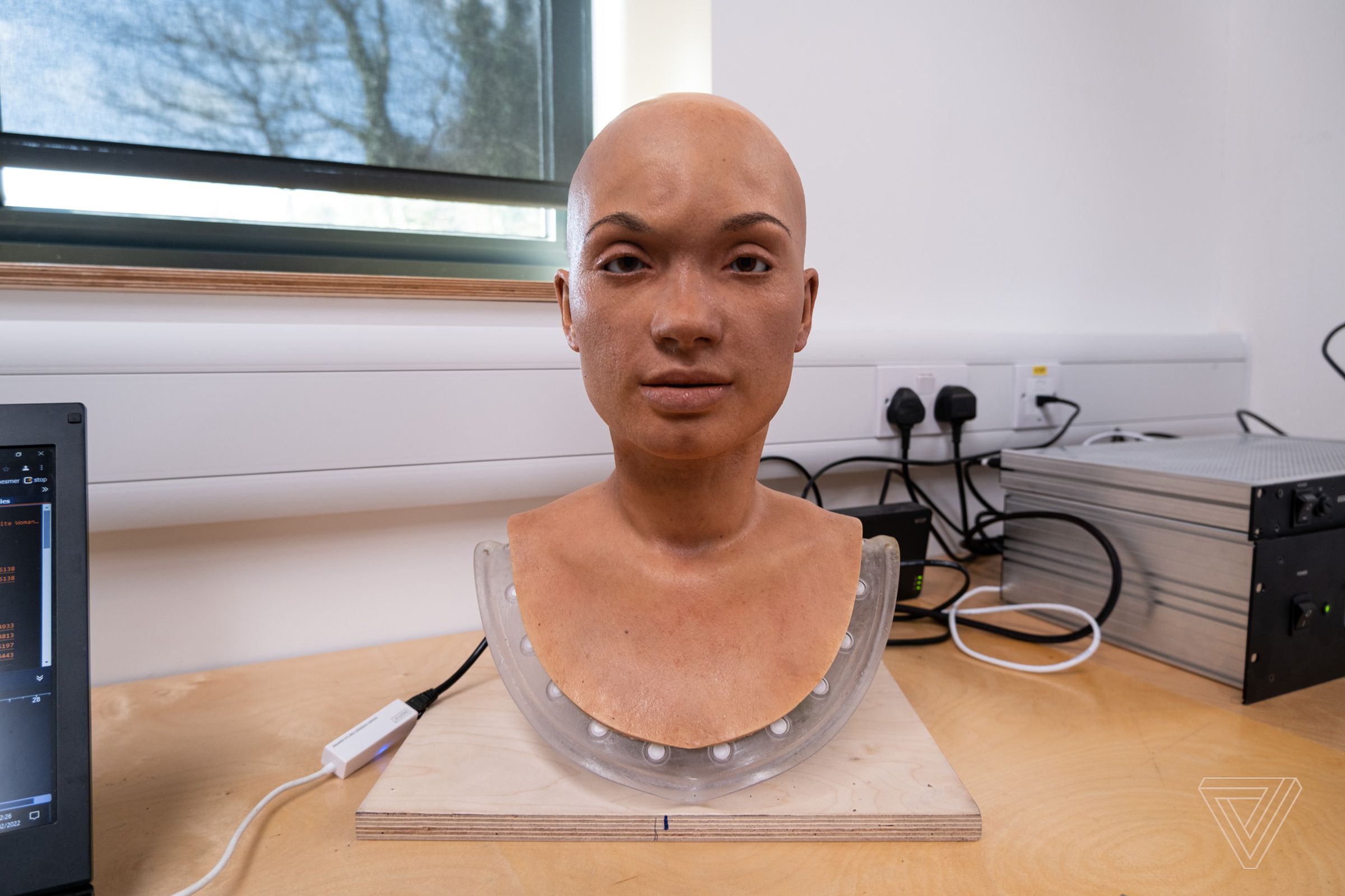 A prototype robot used to test facial expressions. 