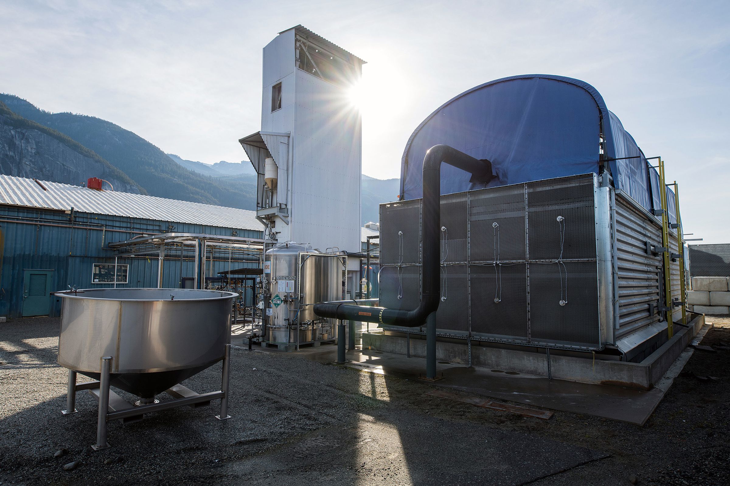 The fan and air intake of the direct air capture system stands at the Carbon Engineering Ltd. pilot facility in Squamish, British Columbia, Canada, on Monday, Nov. 4, 2019.
