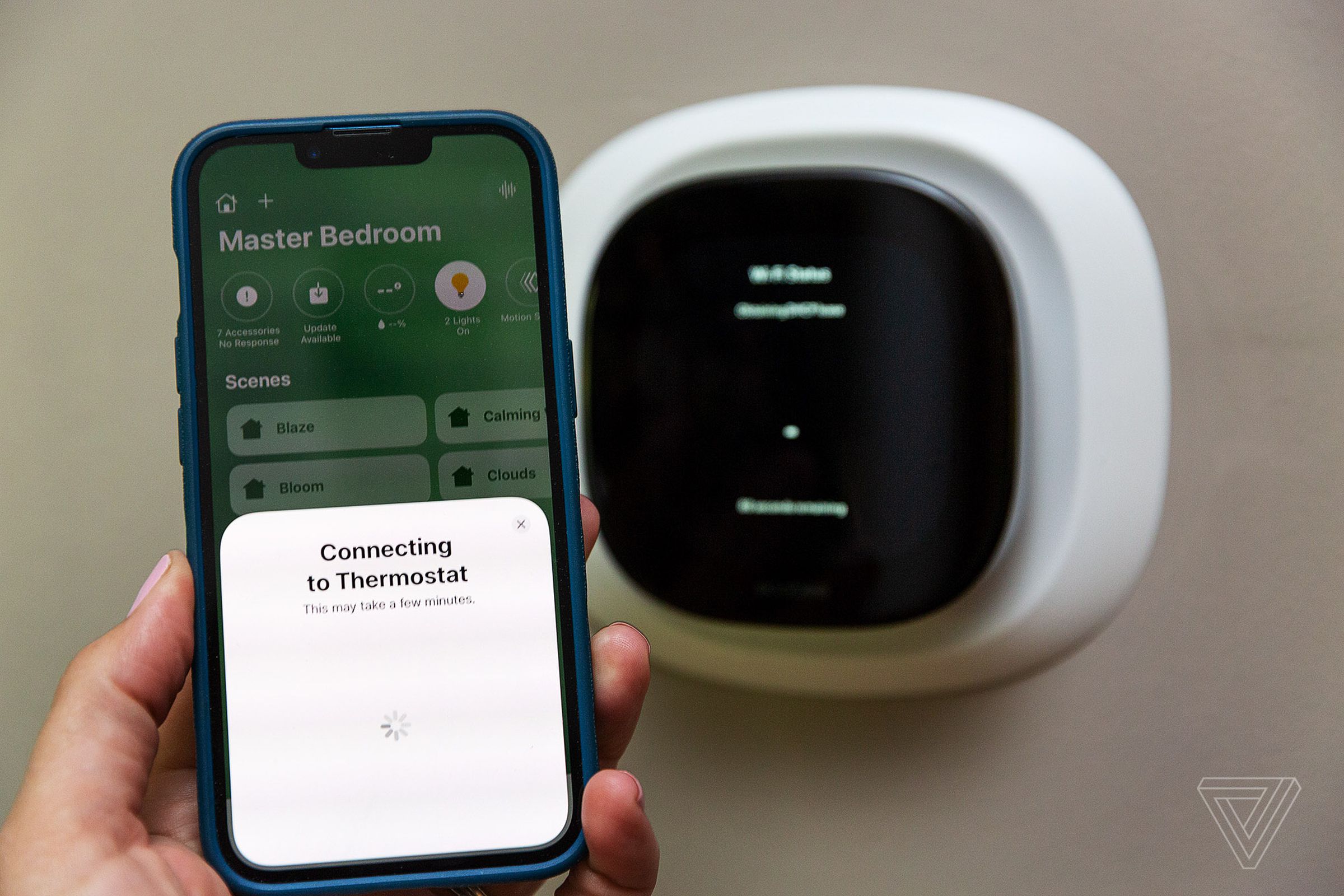 Ecobee works with HomeKit and its Smart Sensors and security system all show up in the Home app.