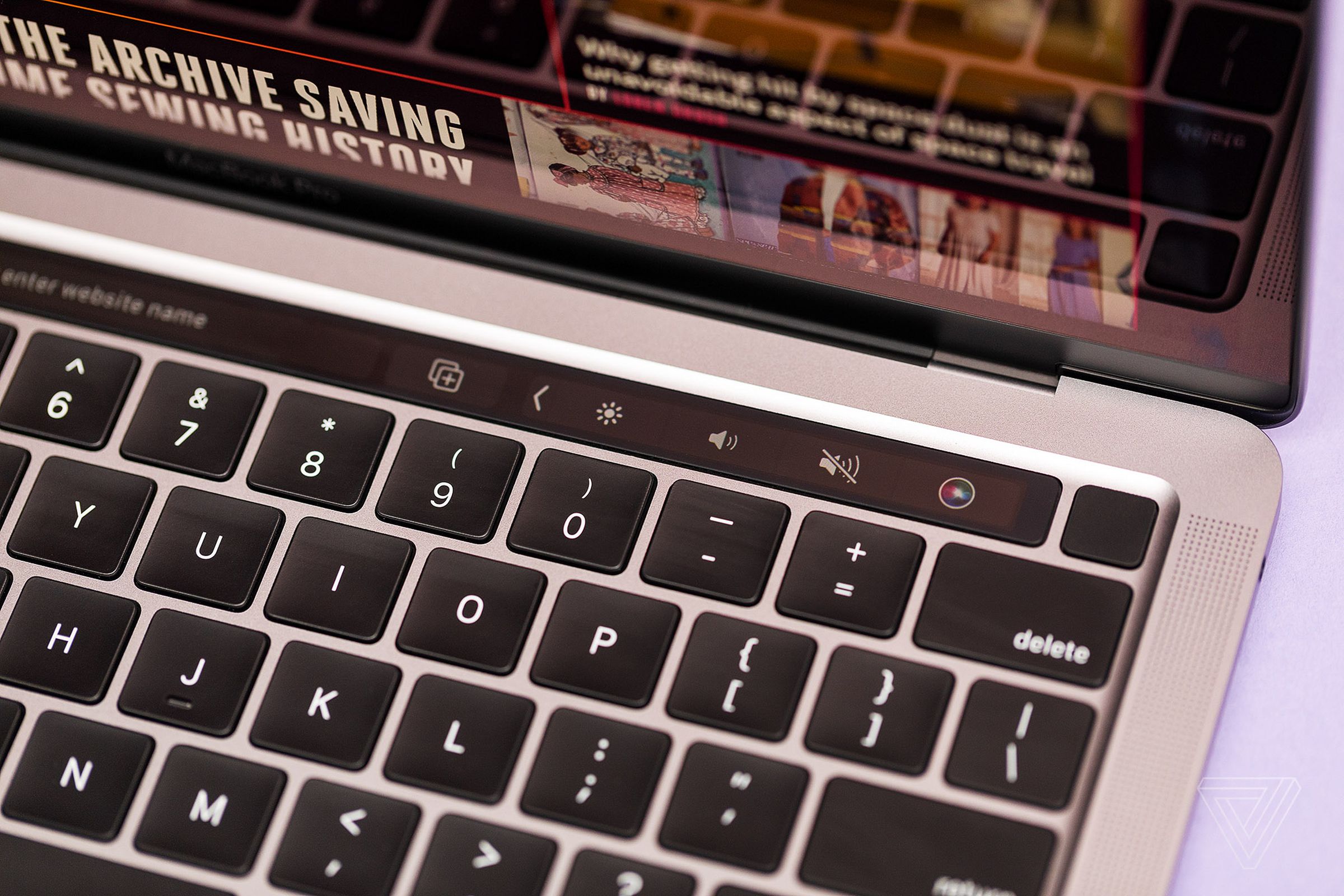 The top-right corner of the MacBook Pro keyboard deck