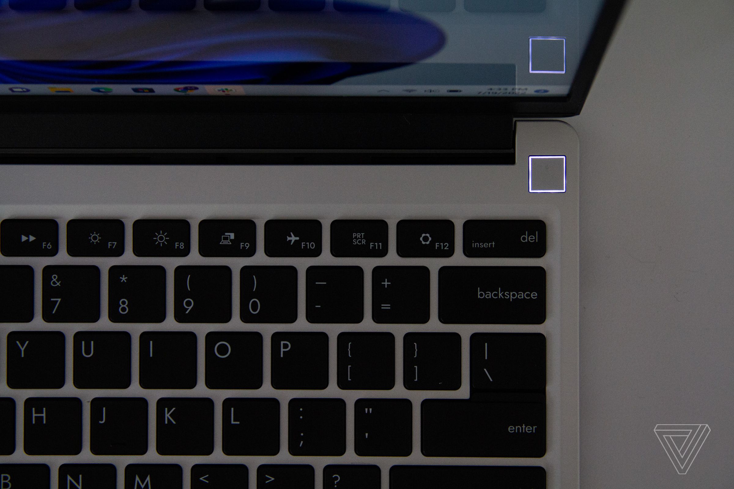 The power button of the Framework Laptop seen from above.
