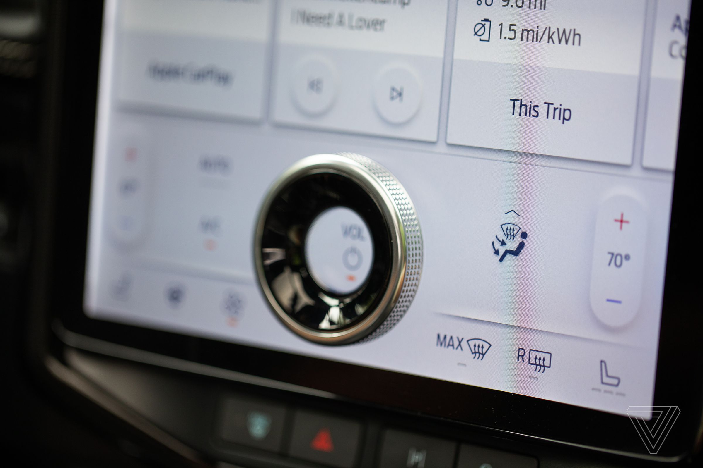 The F-150 Lightning’s touchscreen climate controls