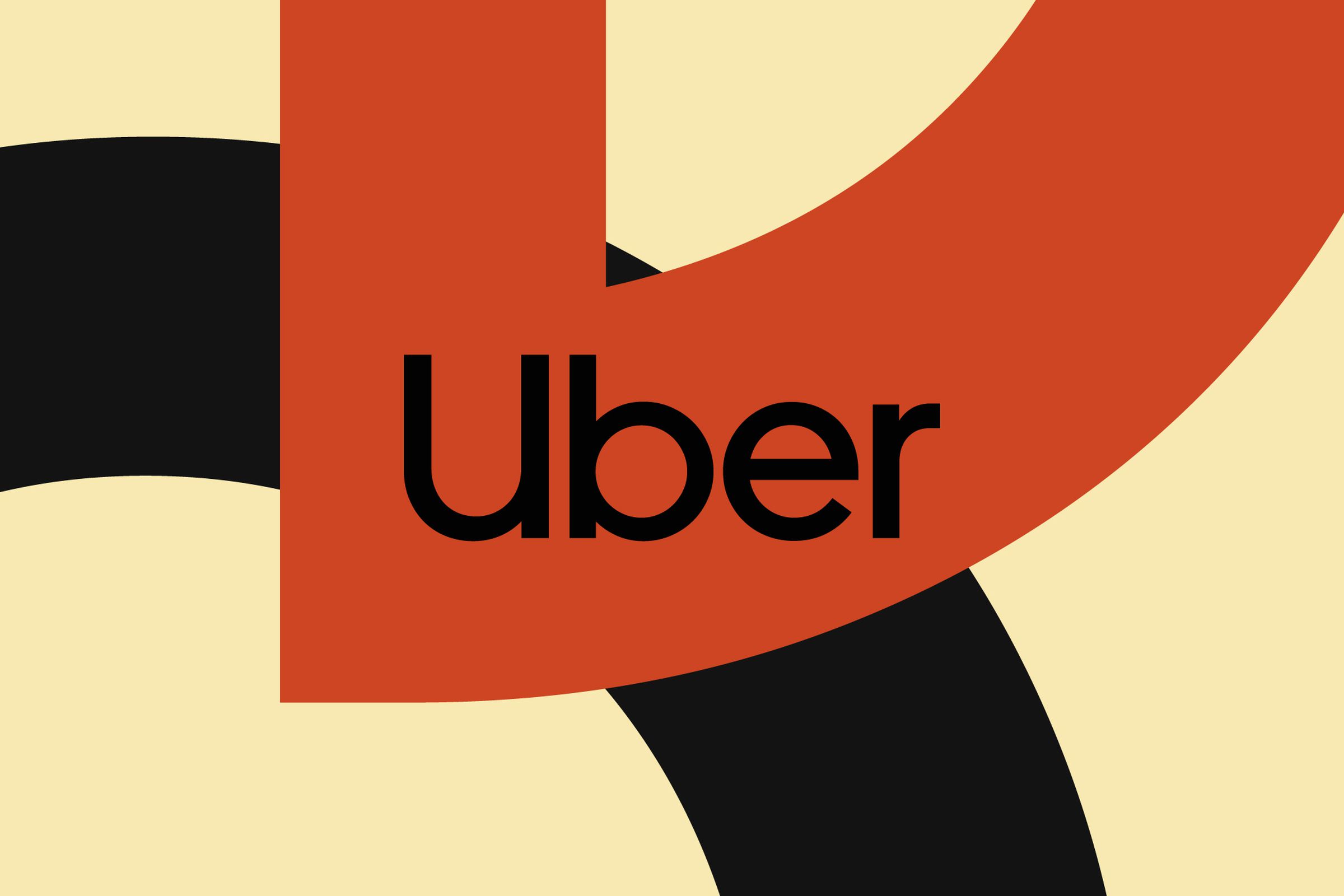 The&nbsp;Uber&nbsp;logo with a black and red graphic against a yellow background.
