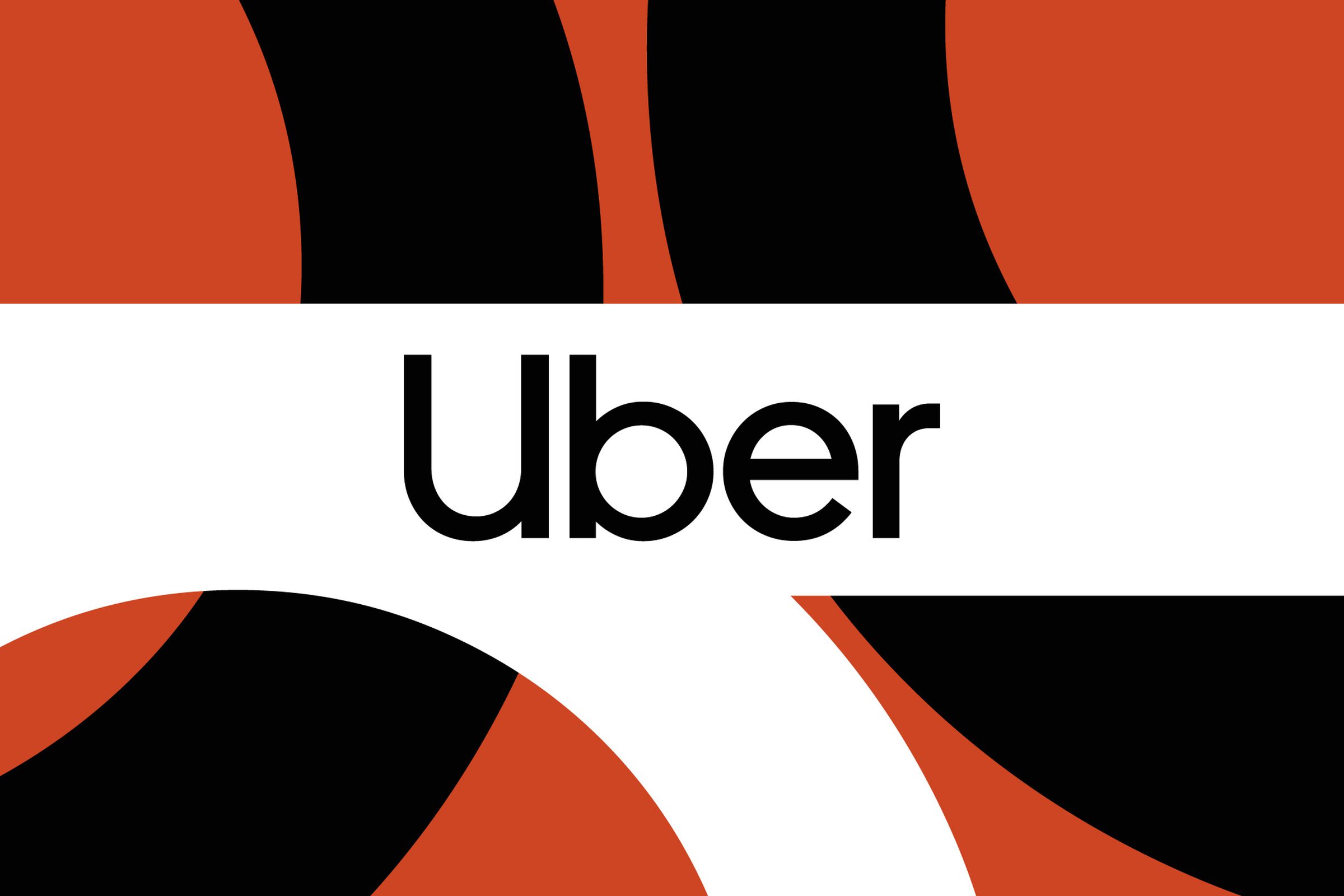 The Uber logo on a red, black, and white background