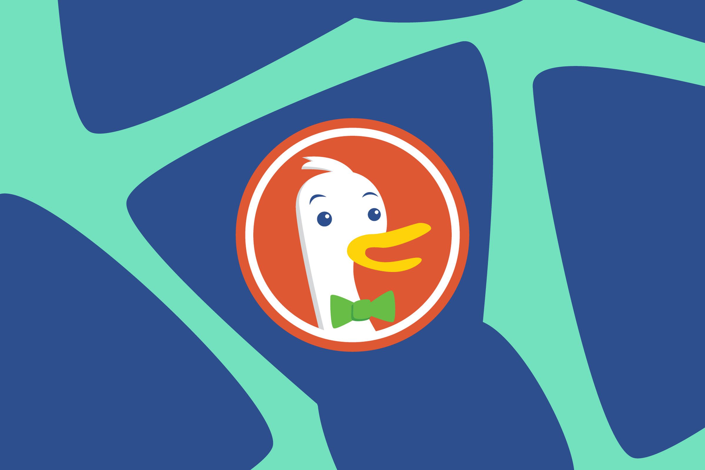 An image showing the DuckDuckGo logo on a blue and green background