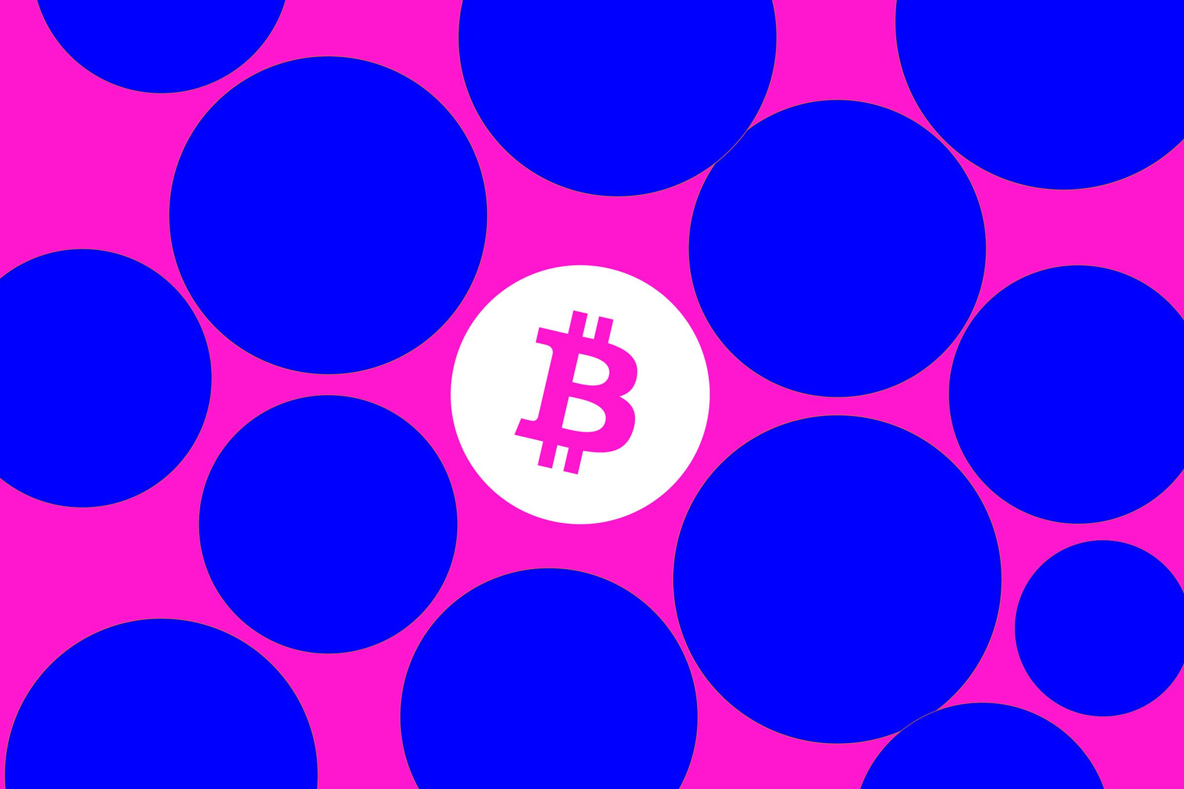 An image showing the Bitcoin logo surrounded by purple circles