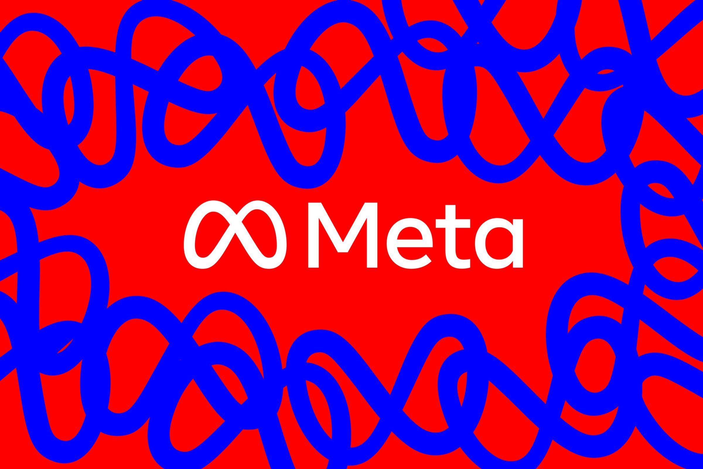 Image of Meta’s word mark on a red background.
