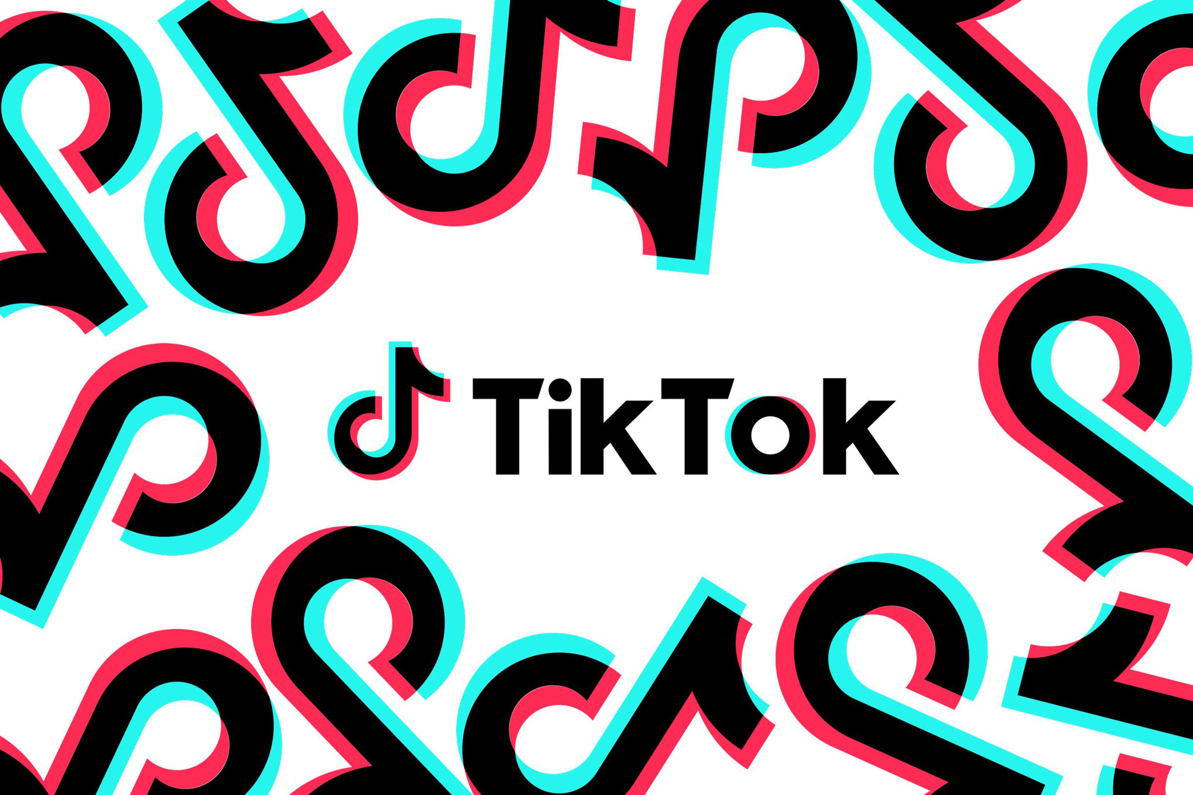 TikTok logo over a white background with the app icon repeating