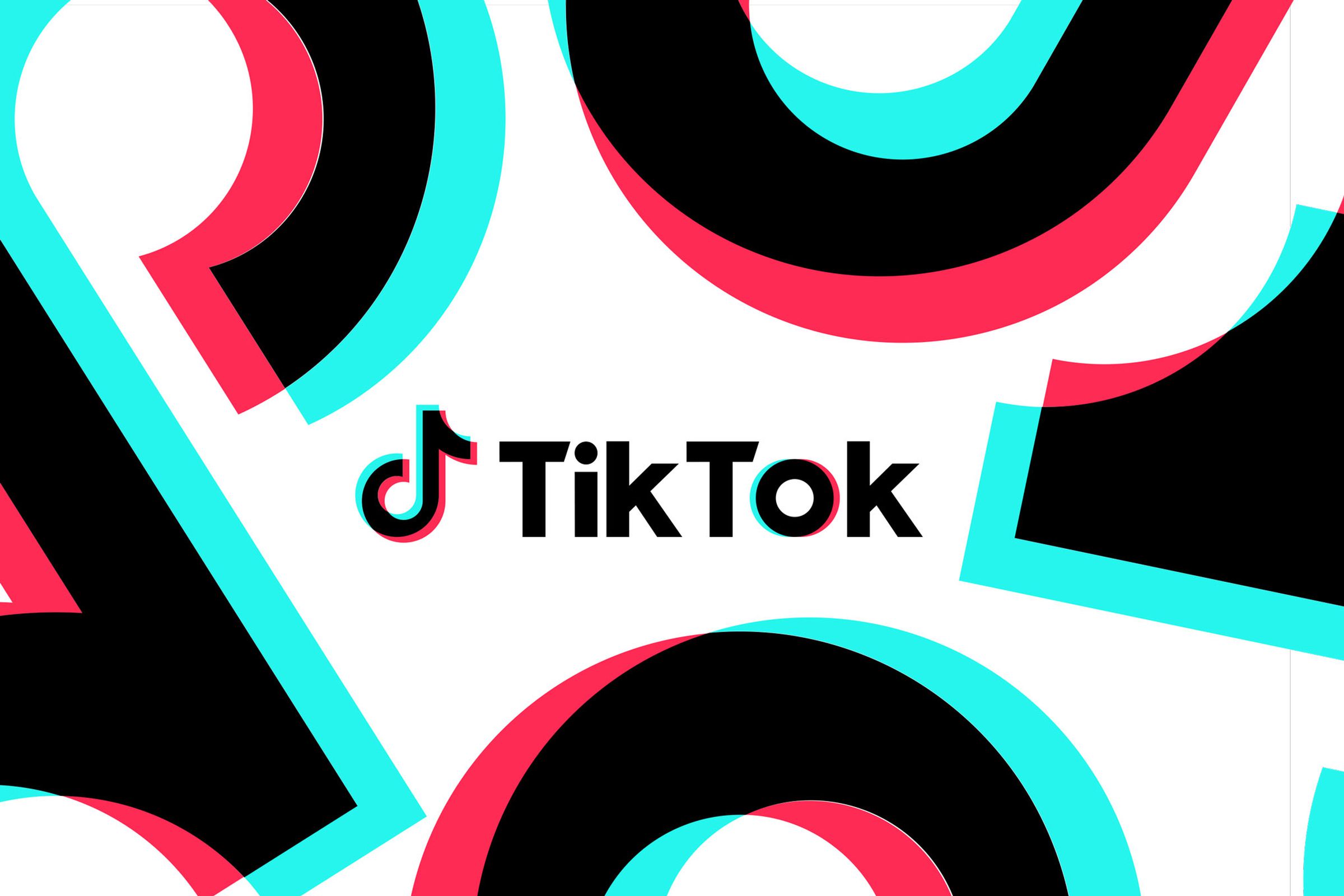 The image shows the TikTok logo superimposed on a white background.