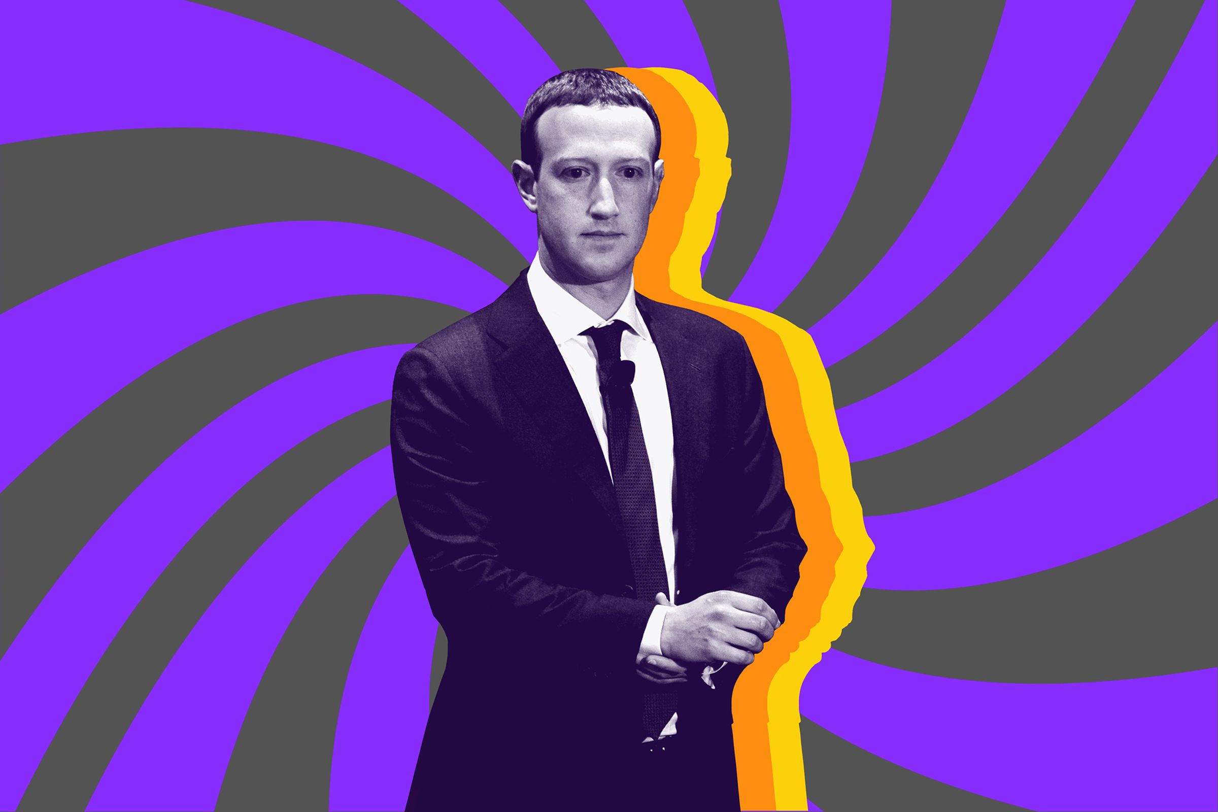 An image of Mark Zuckerberg in front of a swirling background.