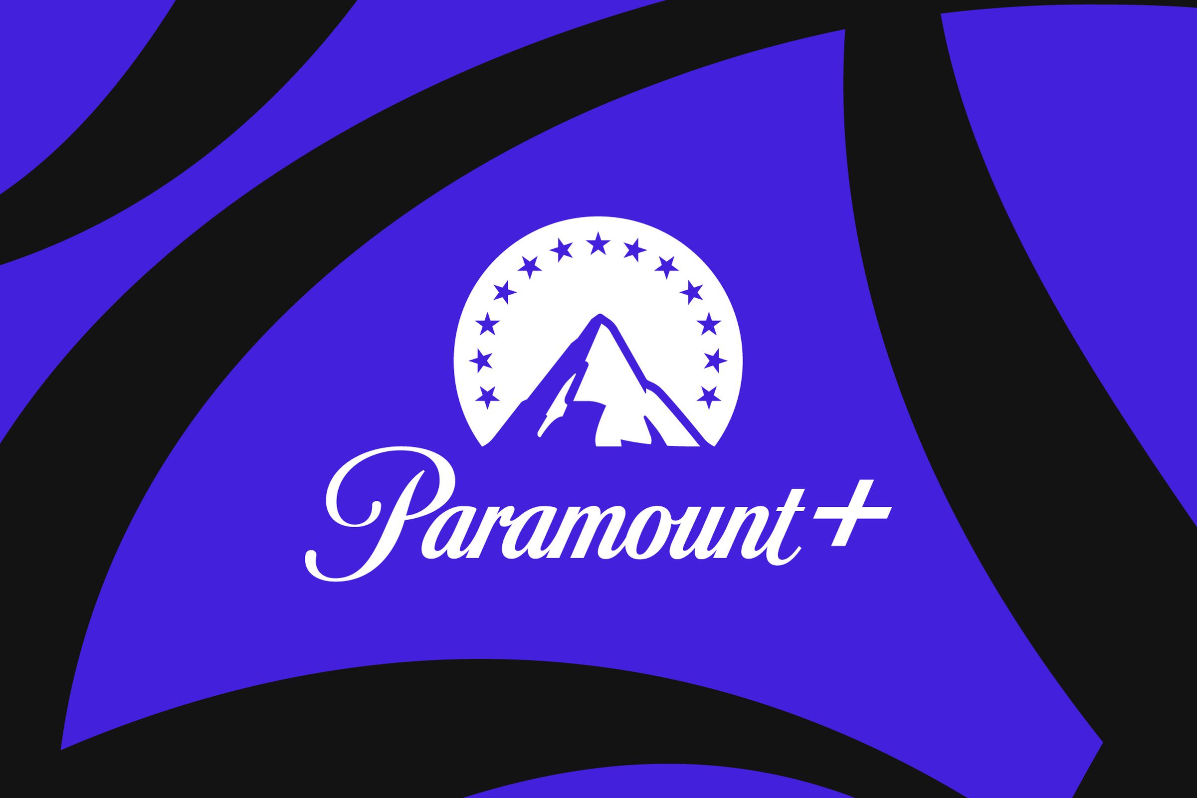 Paramount Plus logo on a blue and black background