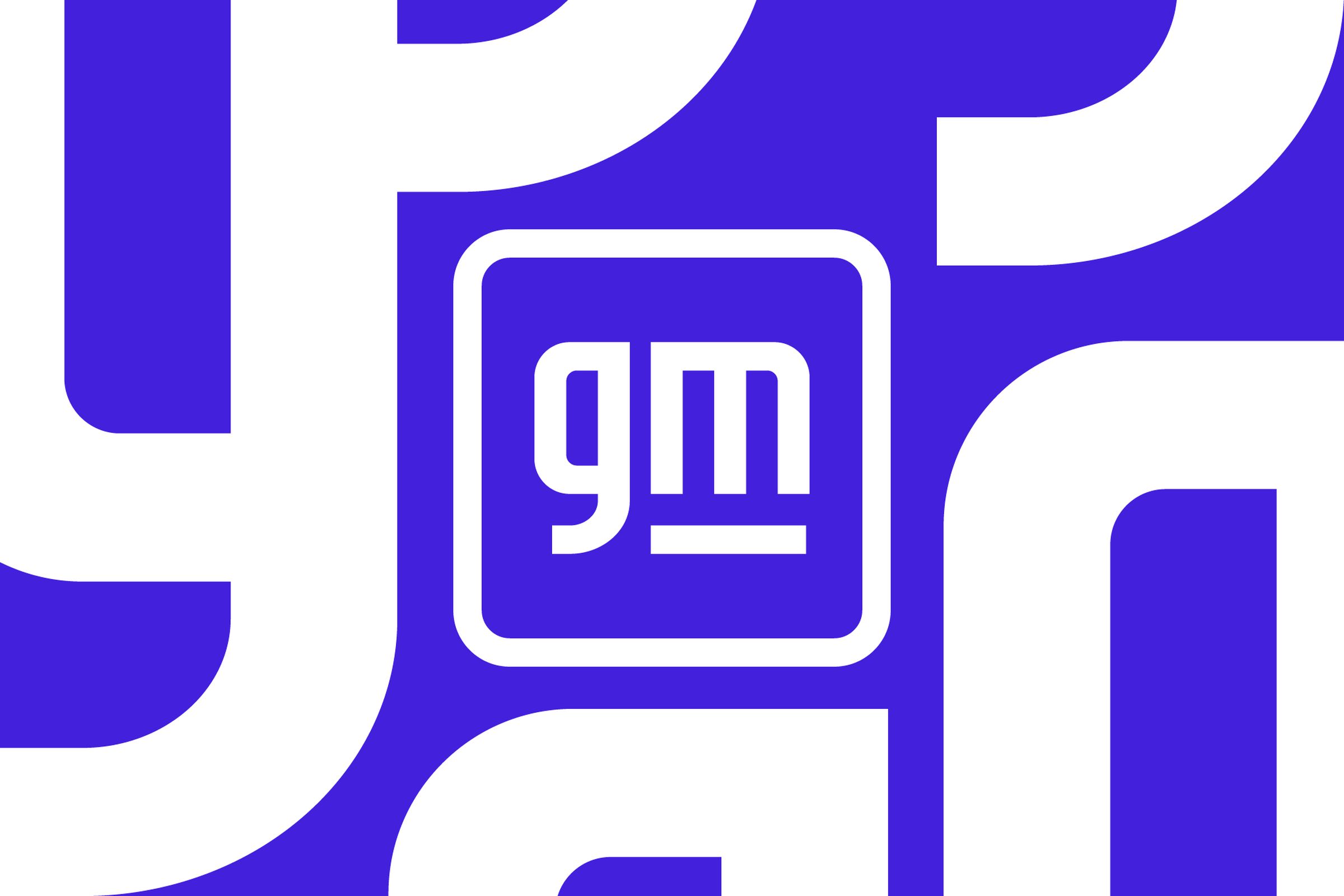 The GM logo in blue and white