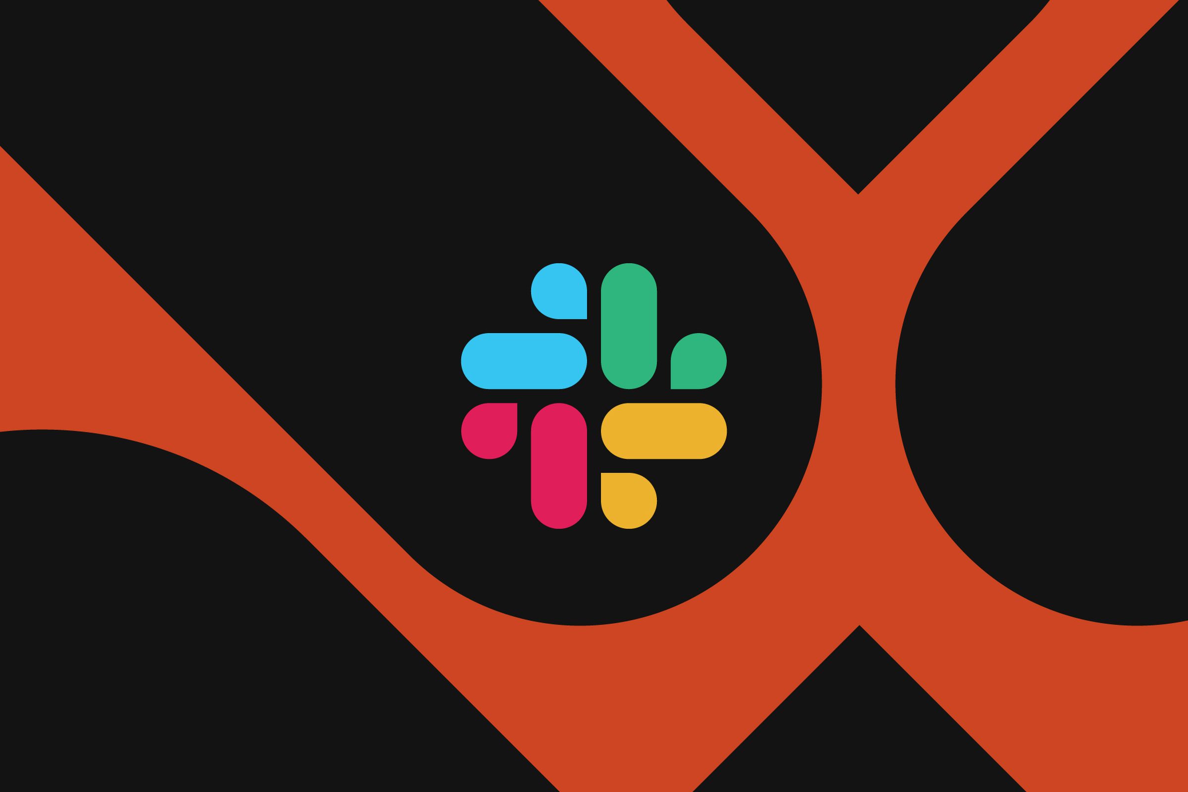 The Slack logo against a red and black backdrop.