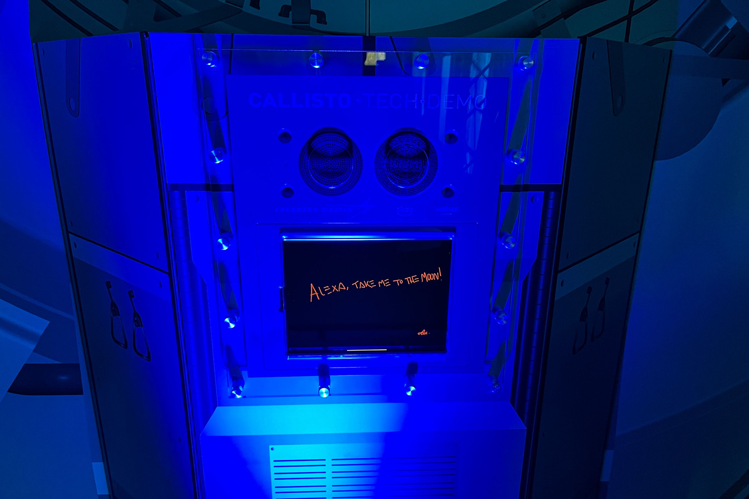A demo version of the Callisto technology payload on the Orion. The device includes Amazon’s Alexa voice assistant and an iPad running Webex.