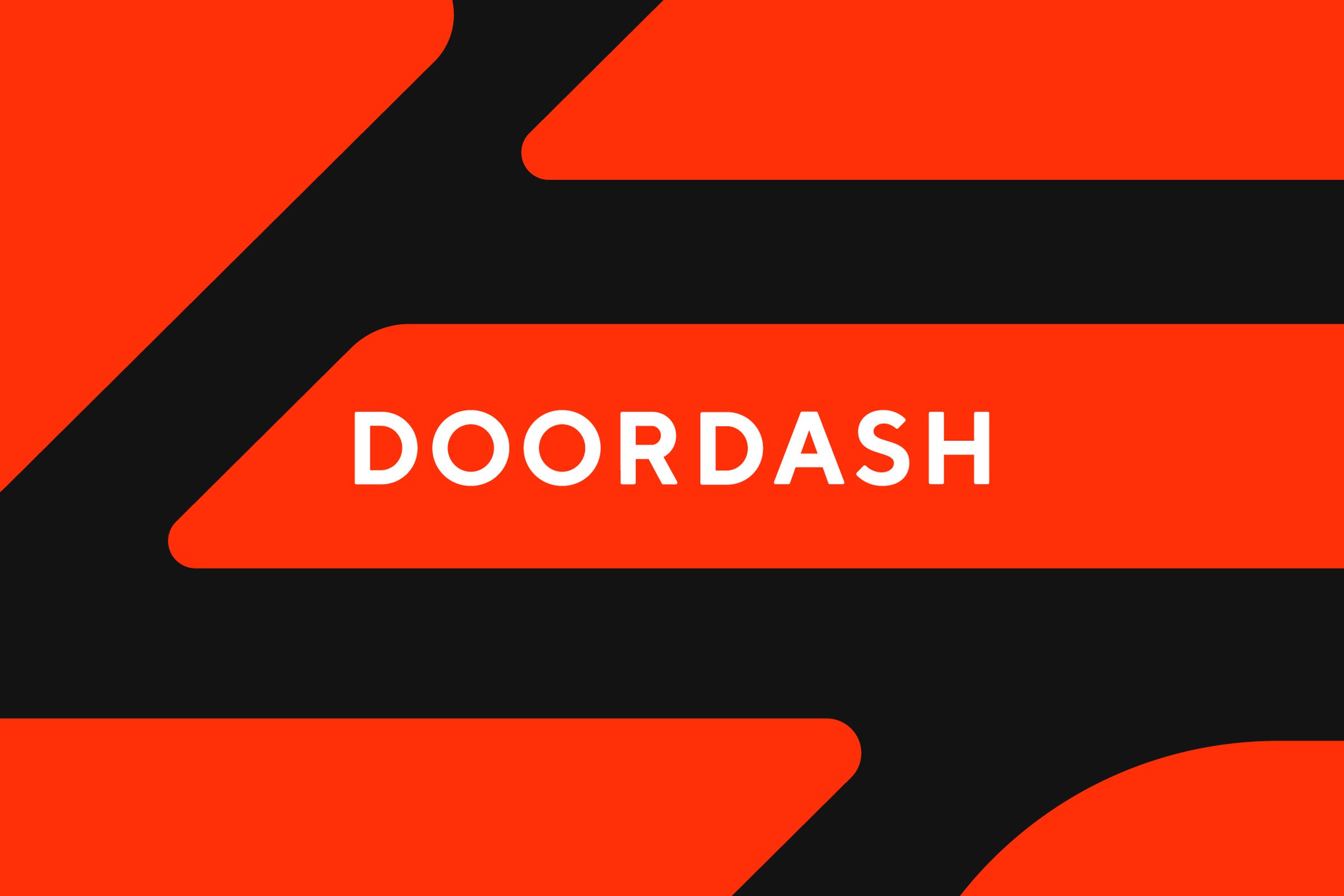 DoorDash’s logo on a black and red background