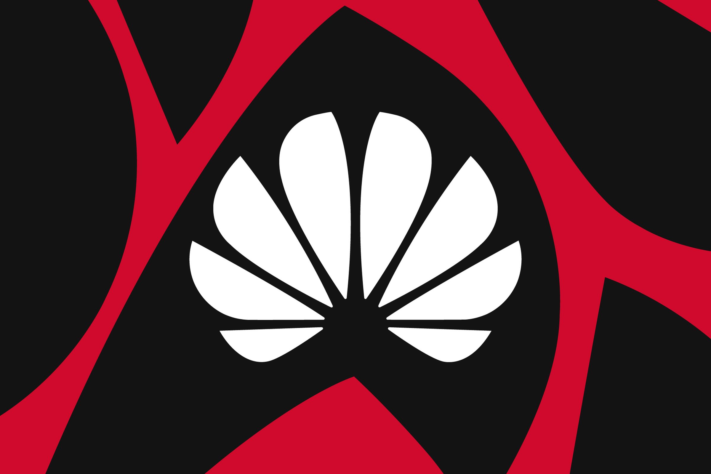 The Huawei logo imposed on a red and black background.
