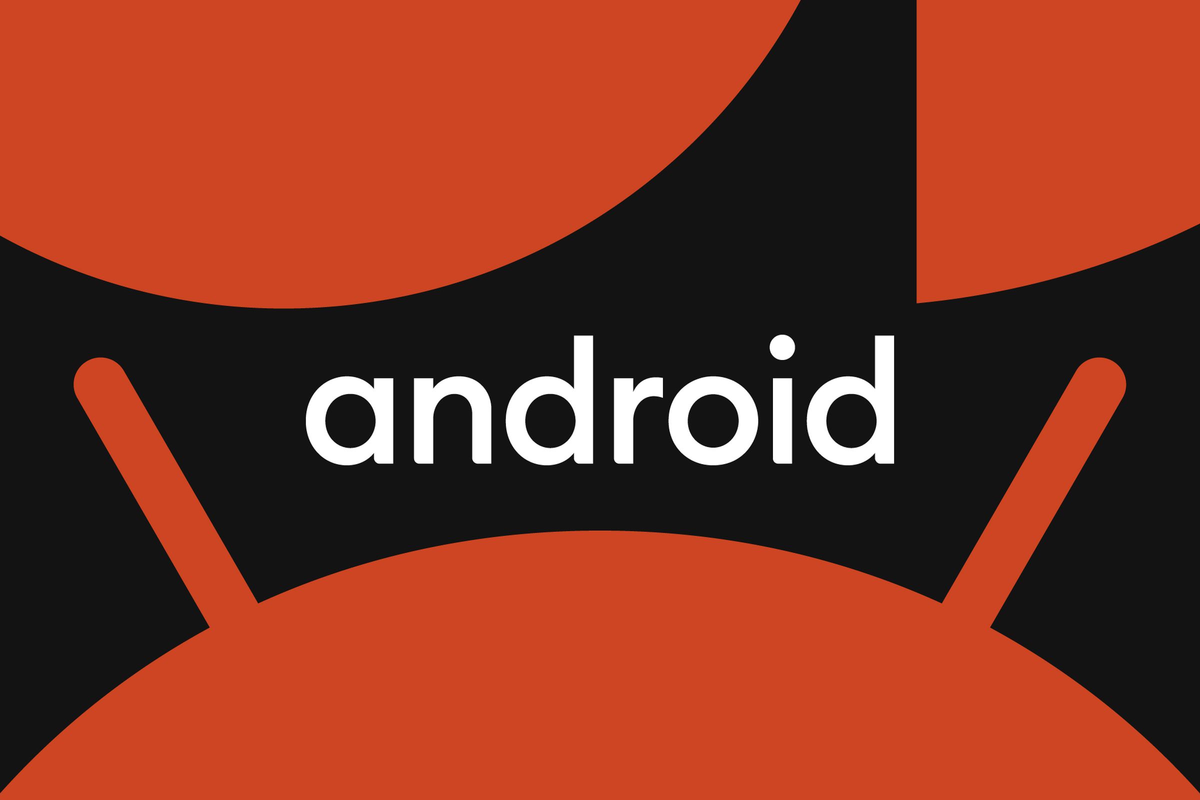 The Android logo on a black backdrop, surrounded by red shapes that resemble the Android mascot.