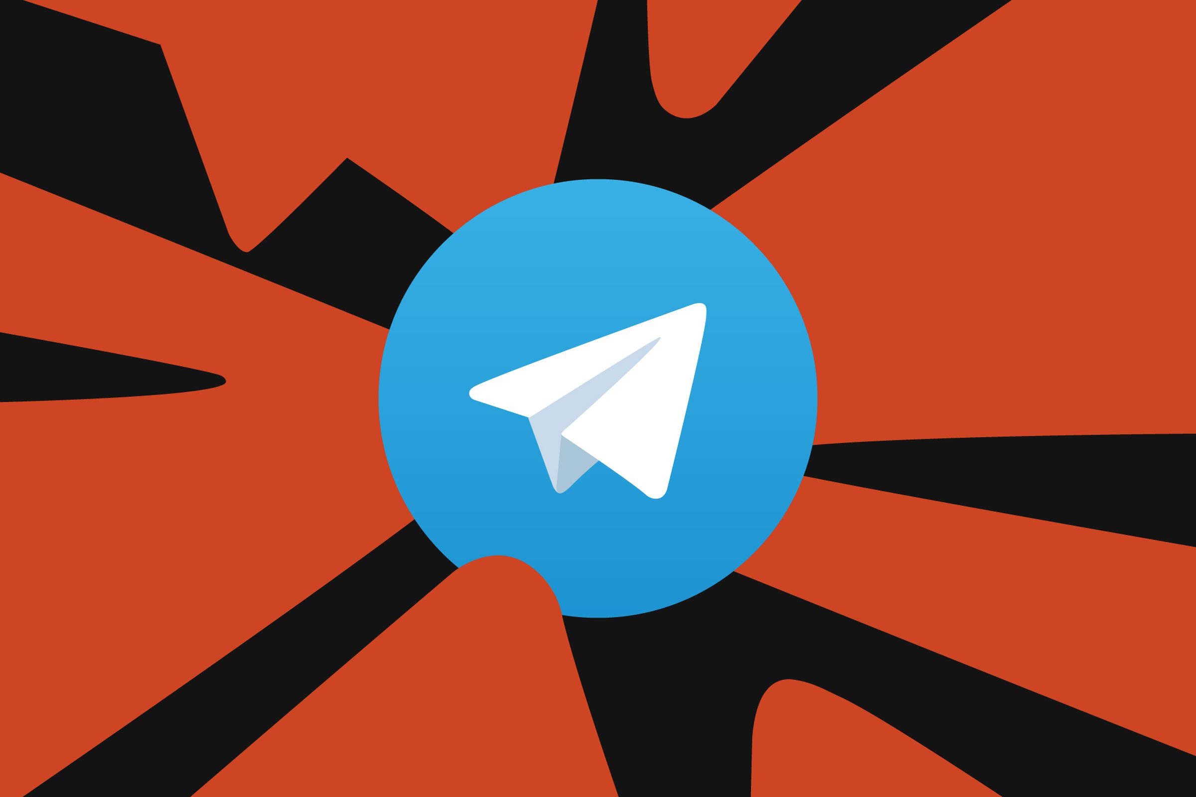 The Telegram logo on a black and red background