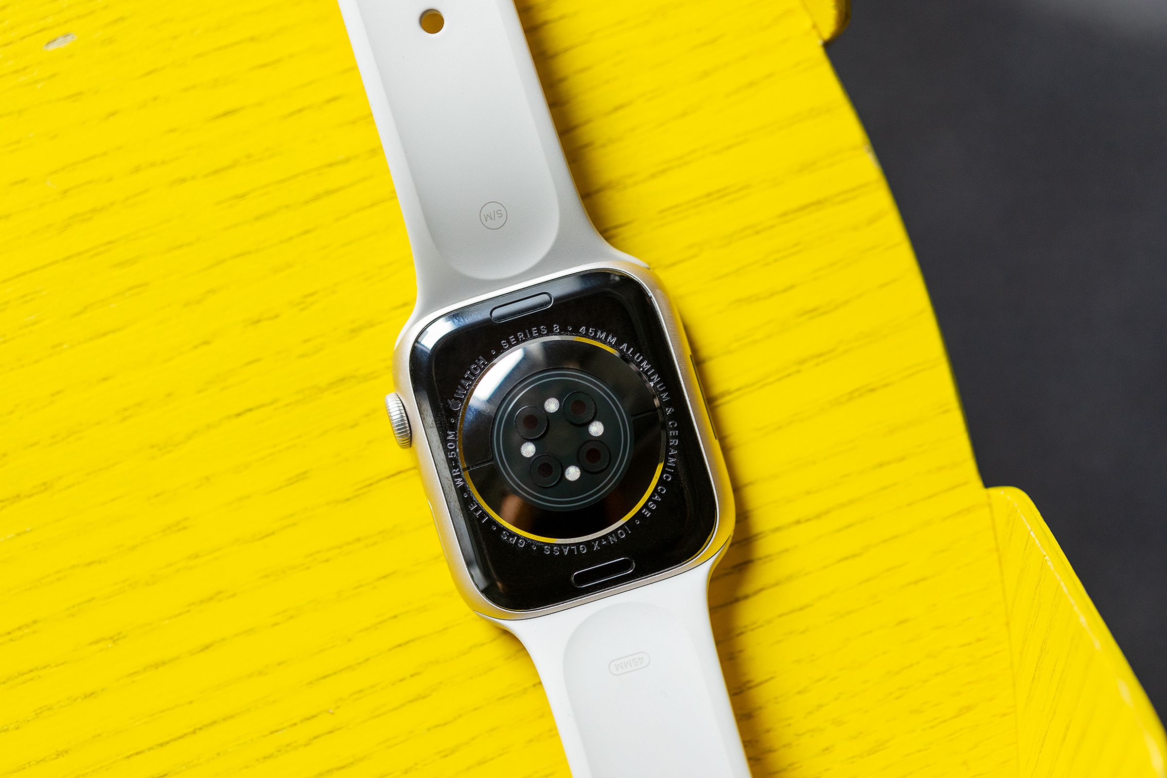 Rear shot of the Apple Watch Series 8 showing the sensor array
