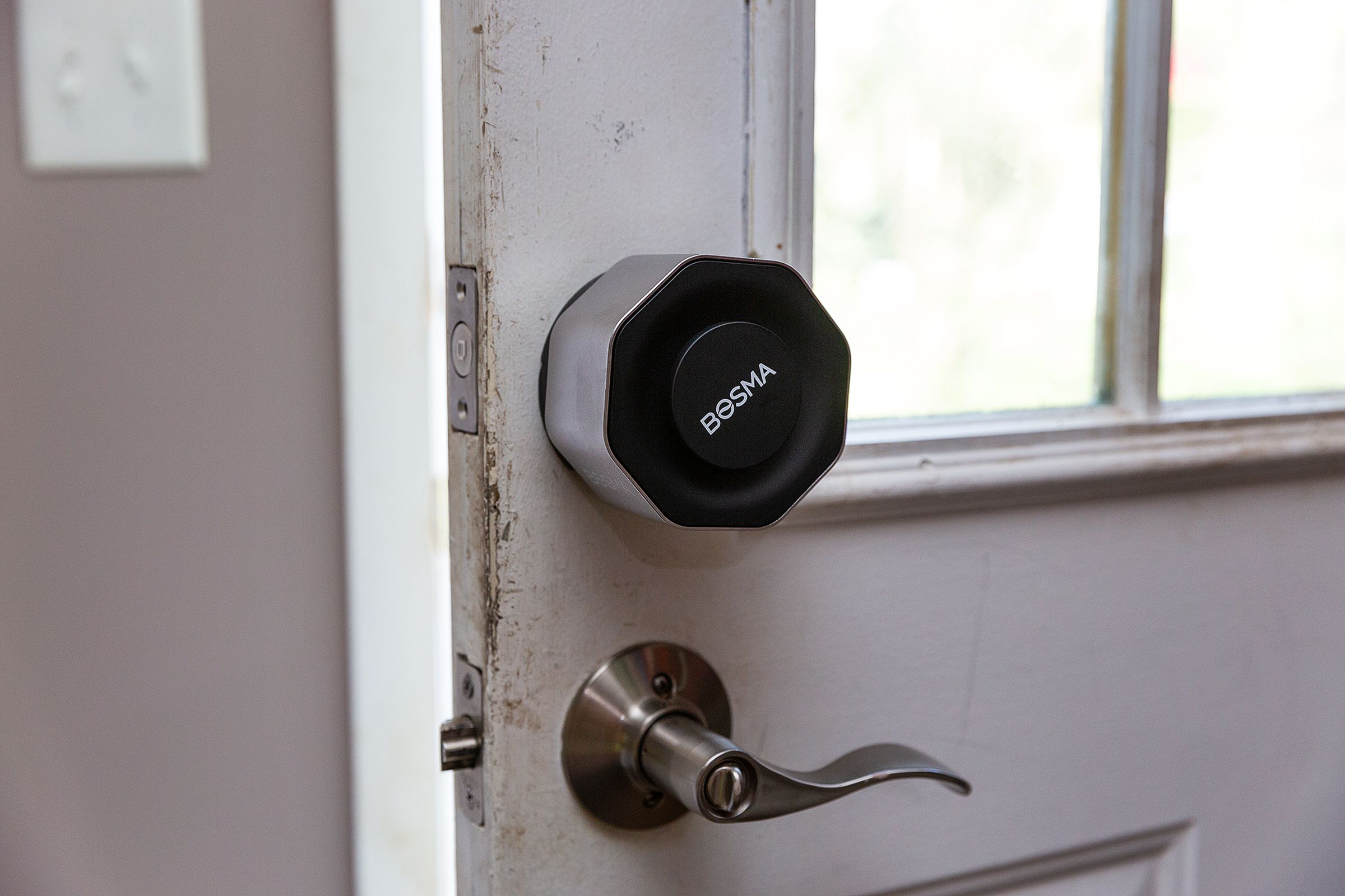 The Bosma Aegis is a chunky retrofit door lock.