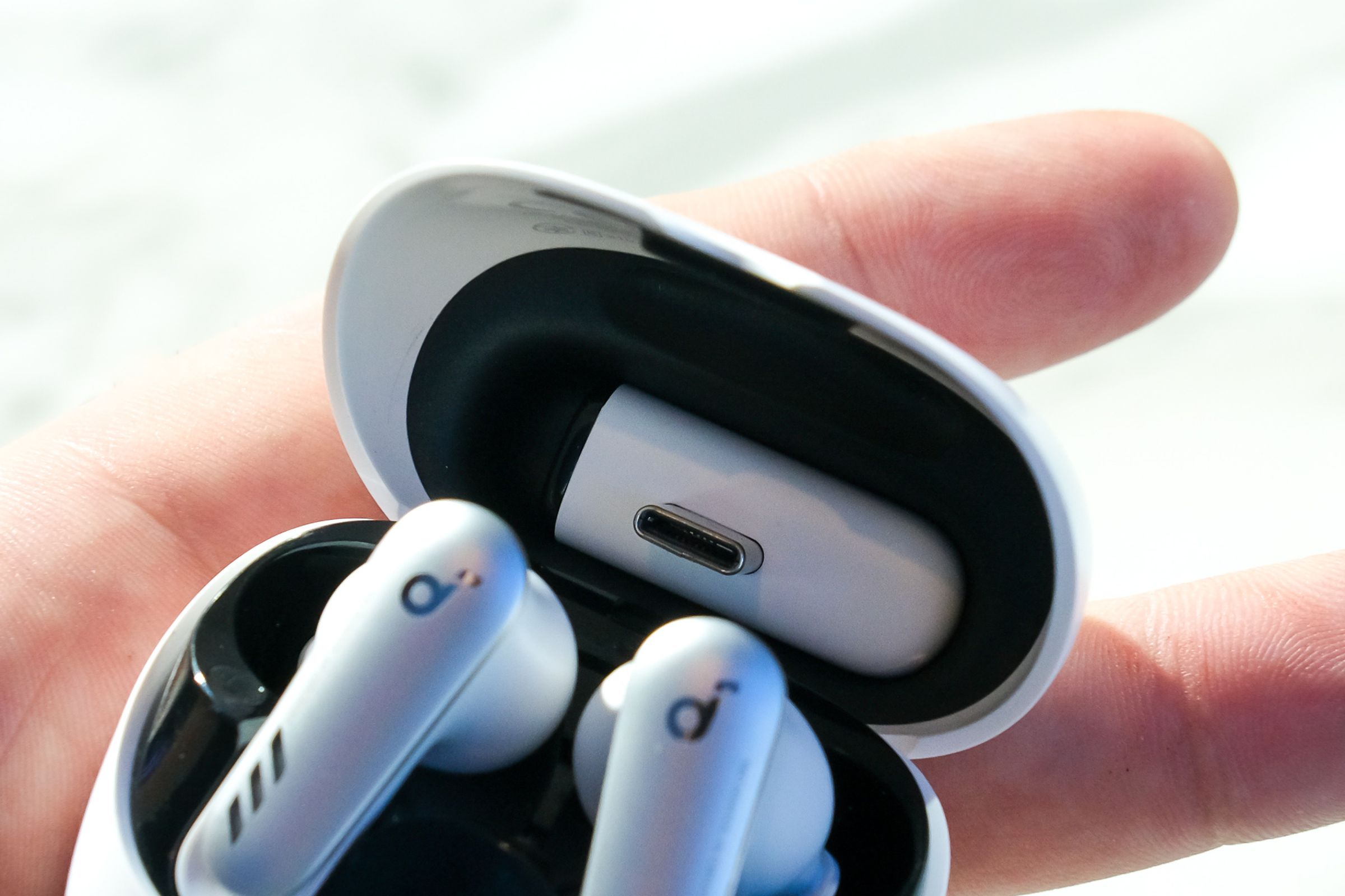 A close-up image of the case for Anker’s Soundcore VR P10 earbuds.