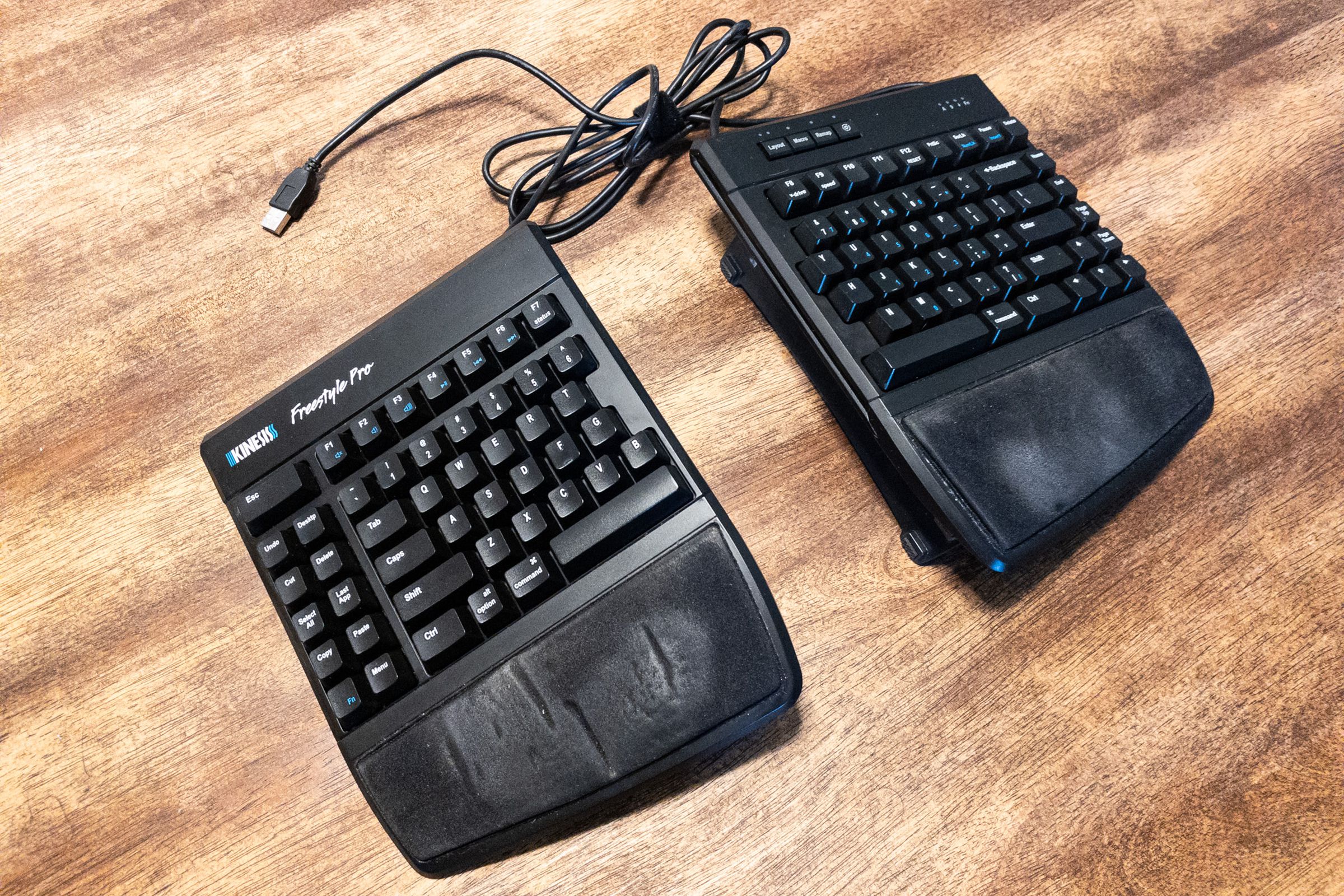 Kinesis Freestyle Pro split keyboard on a desk. 