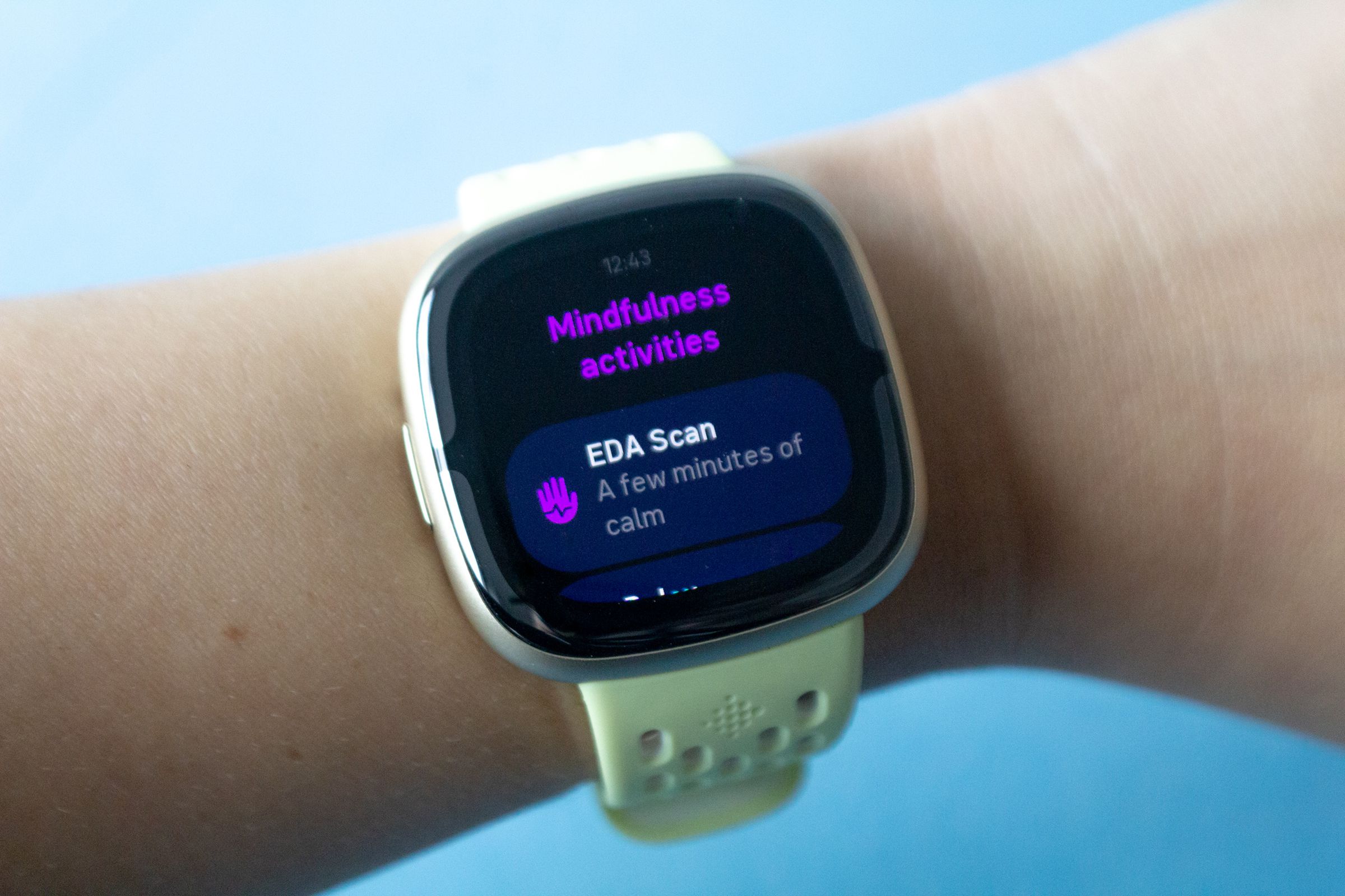 Picture of the “Mindfulness activities” screen on a wrist-worn Sense 2.