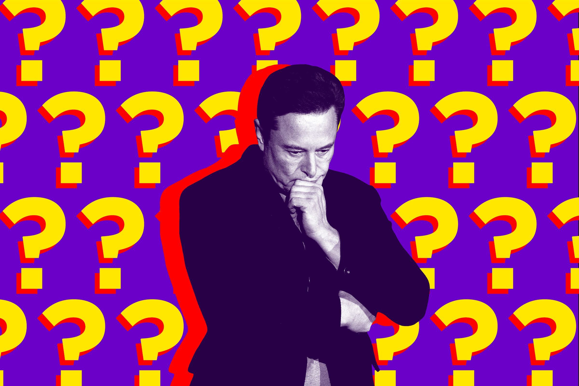 Elon Musk with question mark wallpaper