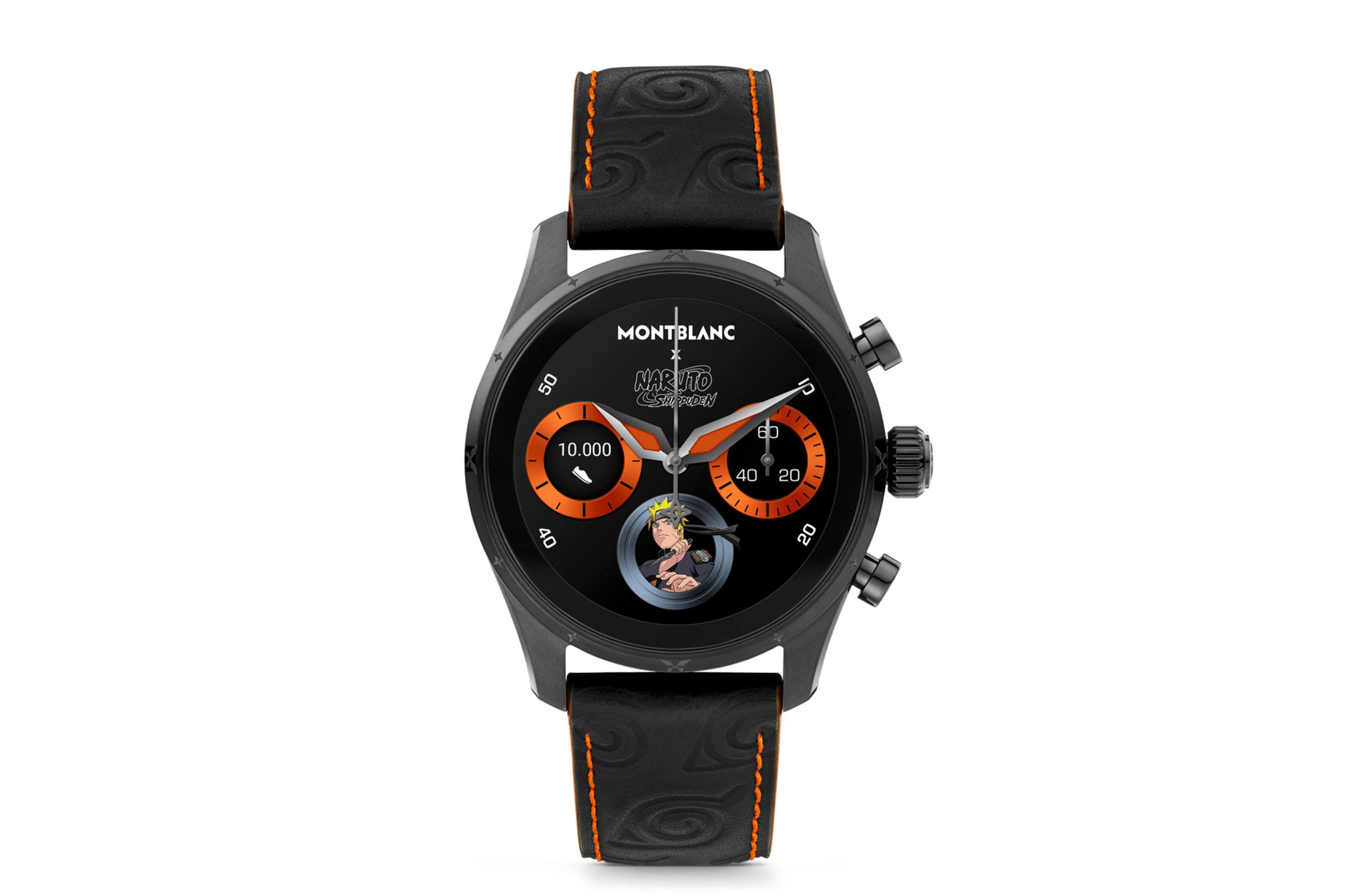 Front-facing image of the Montblanc x Naruto Limited Edition Summit 3 smartwatch.