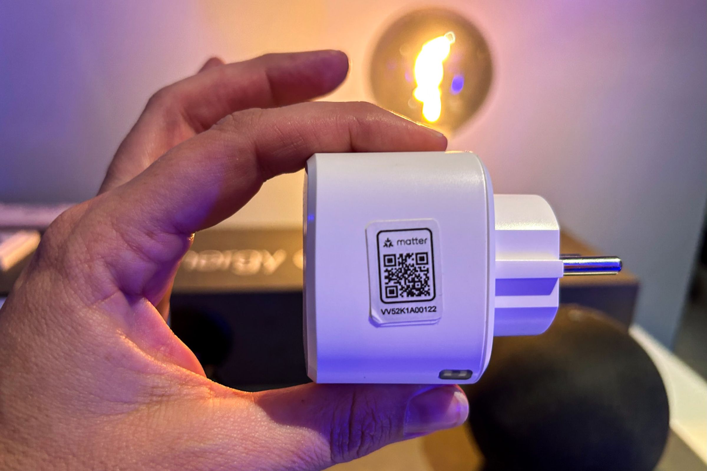 A Matter QR code on an Eve Energy smart plug. To pair a device to a Matter app, you’ll just need to scan this code.