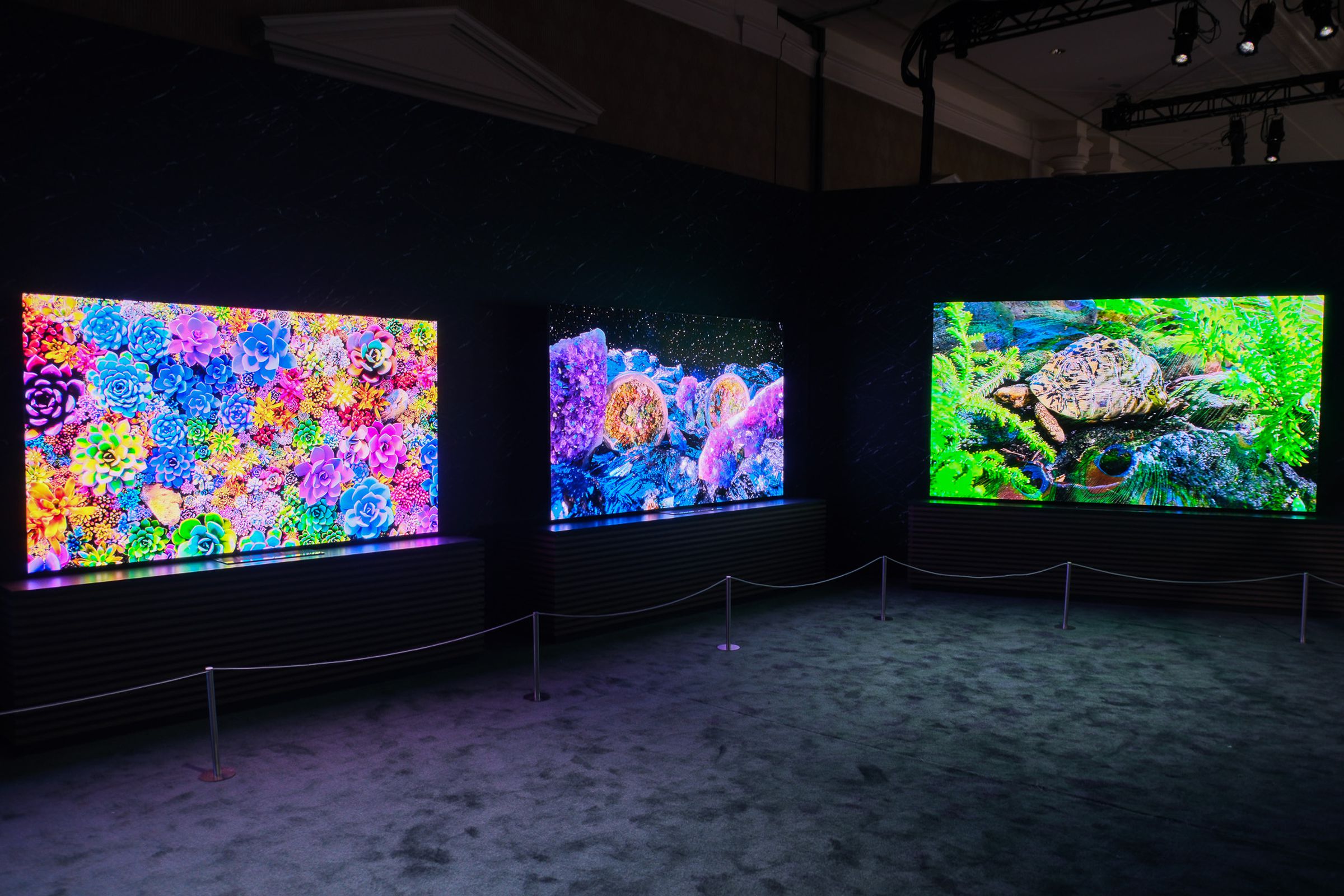 A phot of three Samsung MicroLED displays at CES 2023.