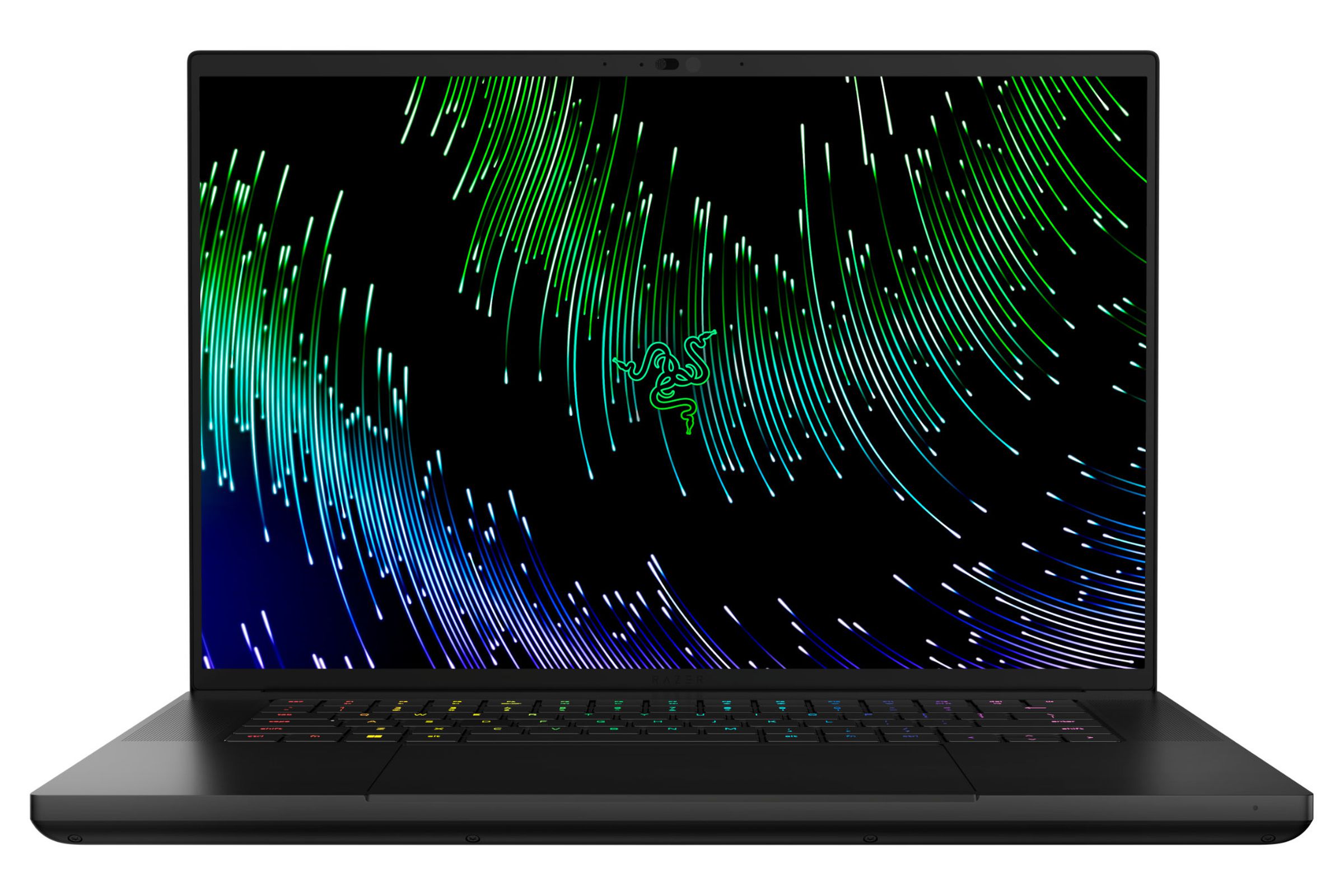 A straight-on shot of the Blade 16 laptop showing off its 16-inch QHD screen.