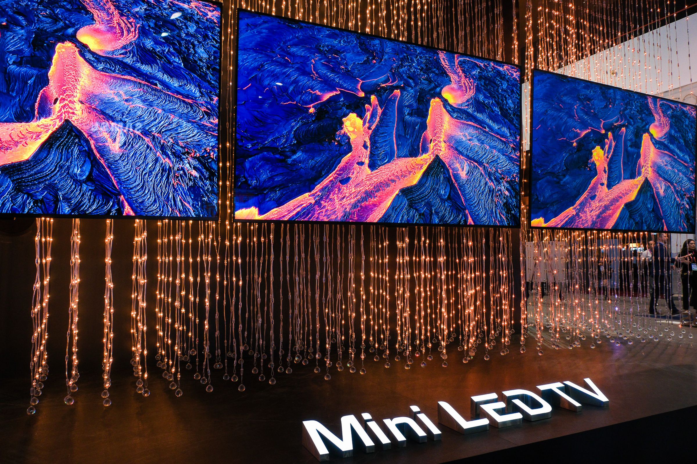 A photo of TCL Mini LED TVs on display at CES 2023.