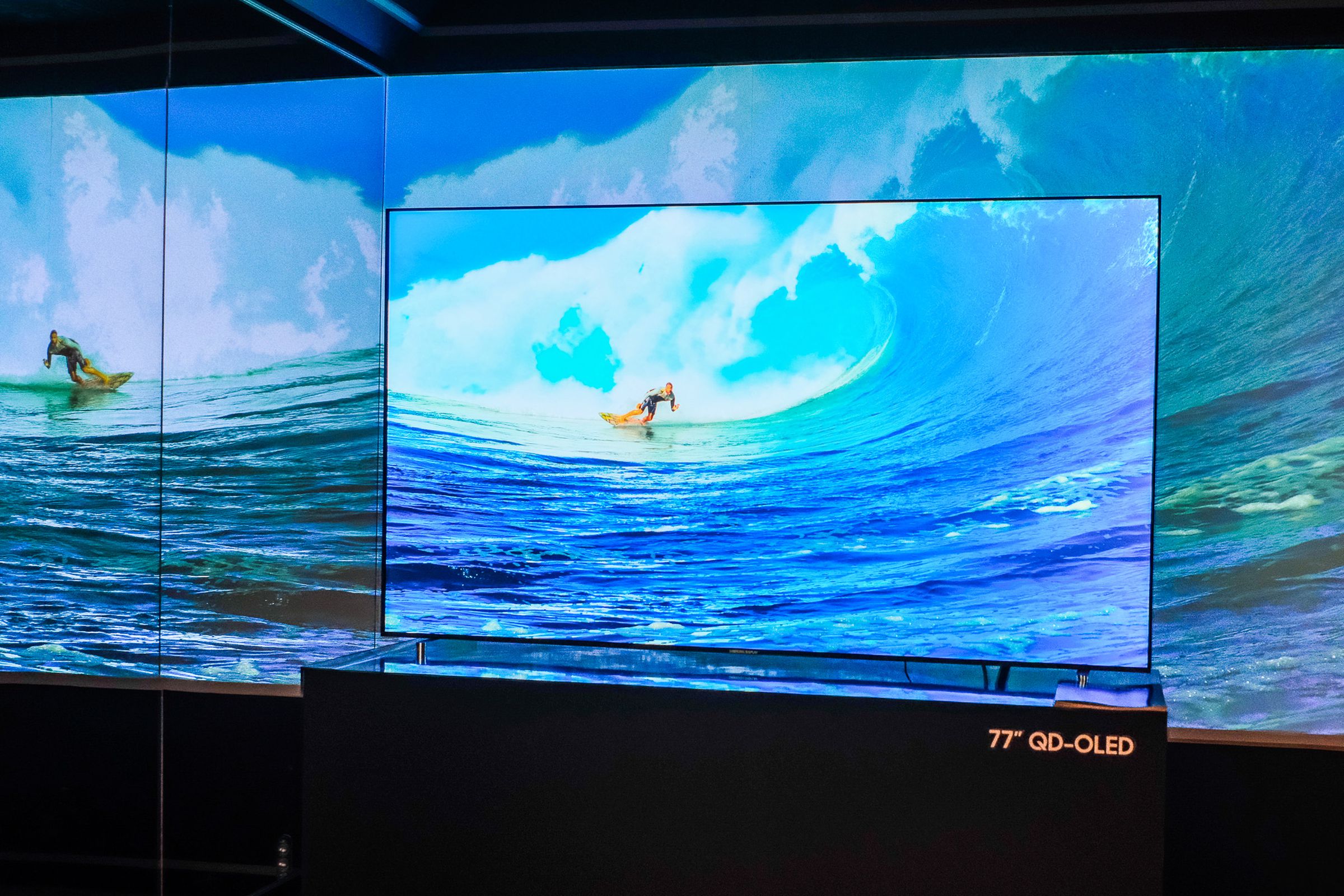 A photo of Samsung’s 77-inch QD-OLED TV at CES 2023.