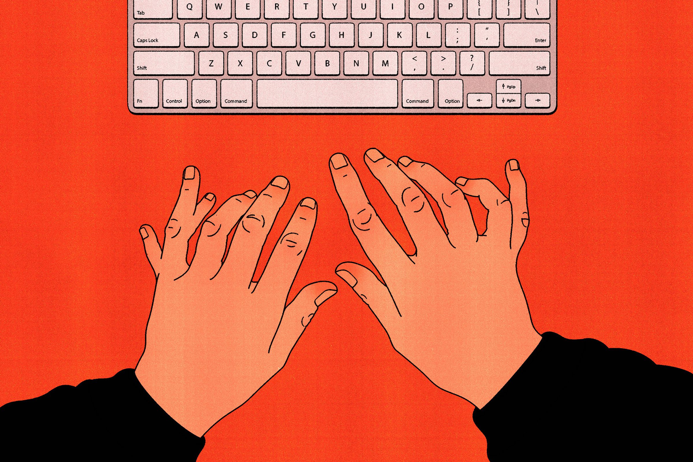 Illustration of hands and a keyboard
