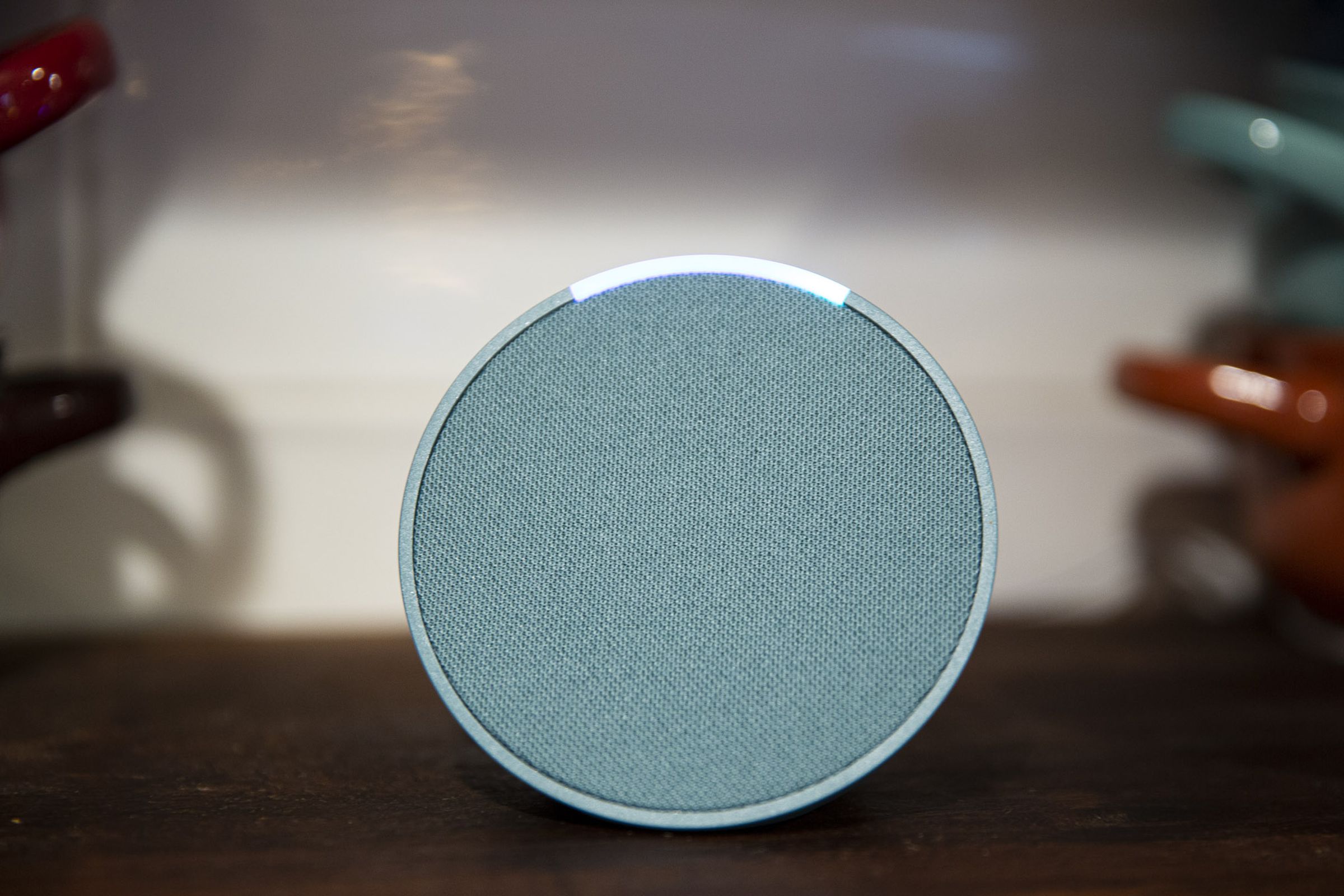 The Echo Pop’s Alexa light is on top, making it easier to see and less dominant in a dark room than the larger light ring on the Echo Dot.