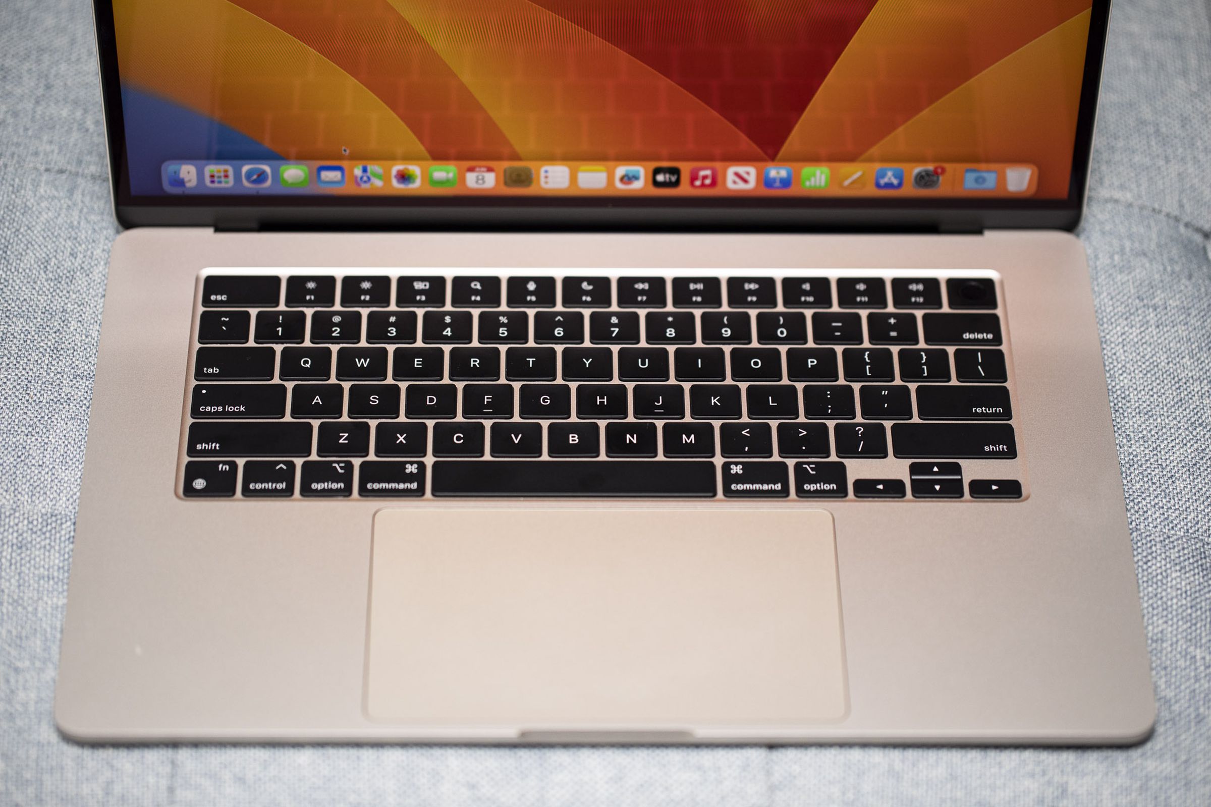 Best Laptop 2023: A top down view of the MacBook Air 15’s keyboard deck.