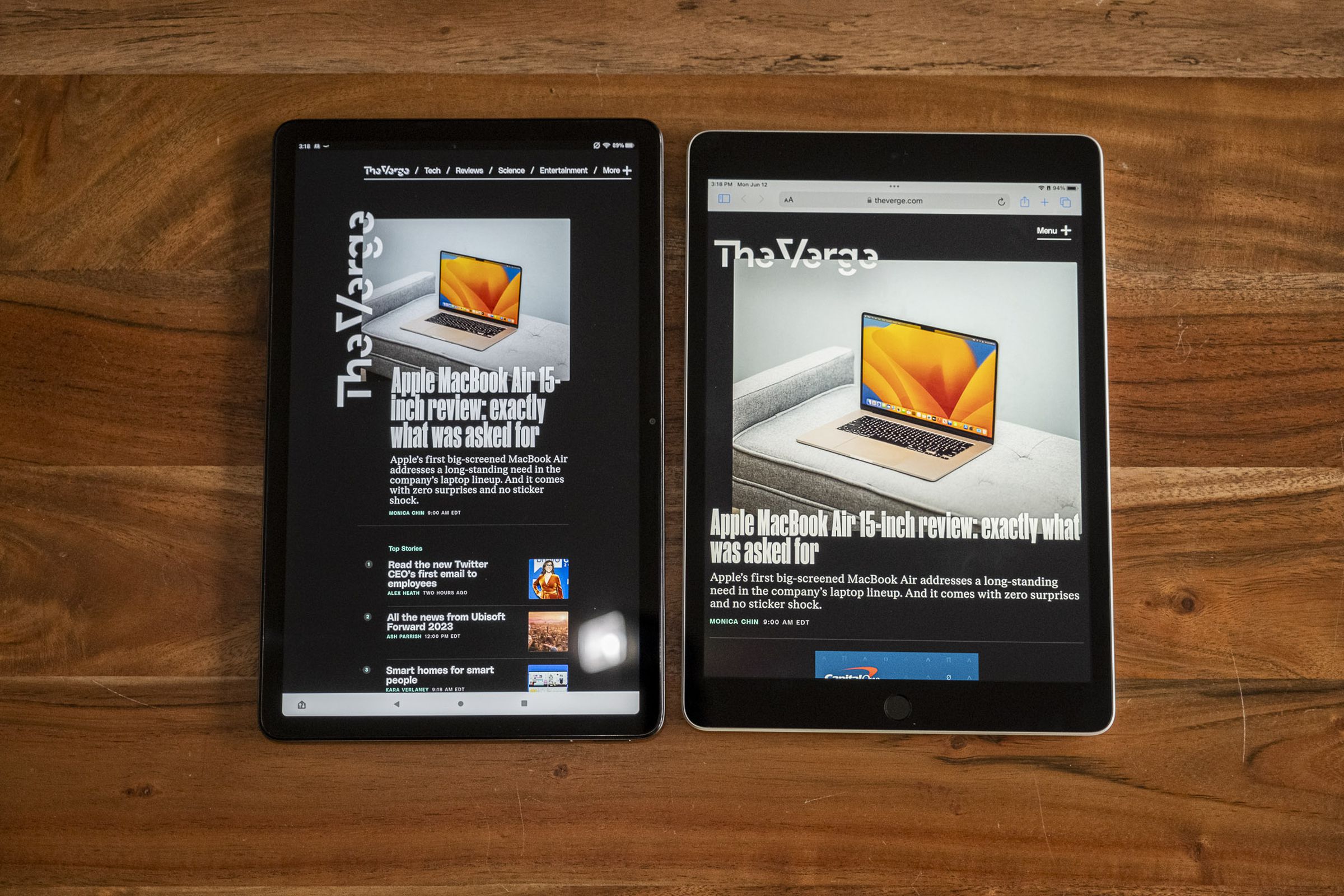 An Amazon Fire Max 11 next to an Apple ninth-gen iPad.